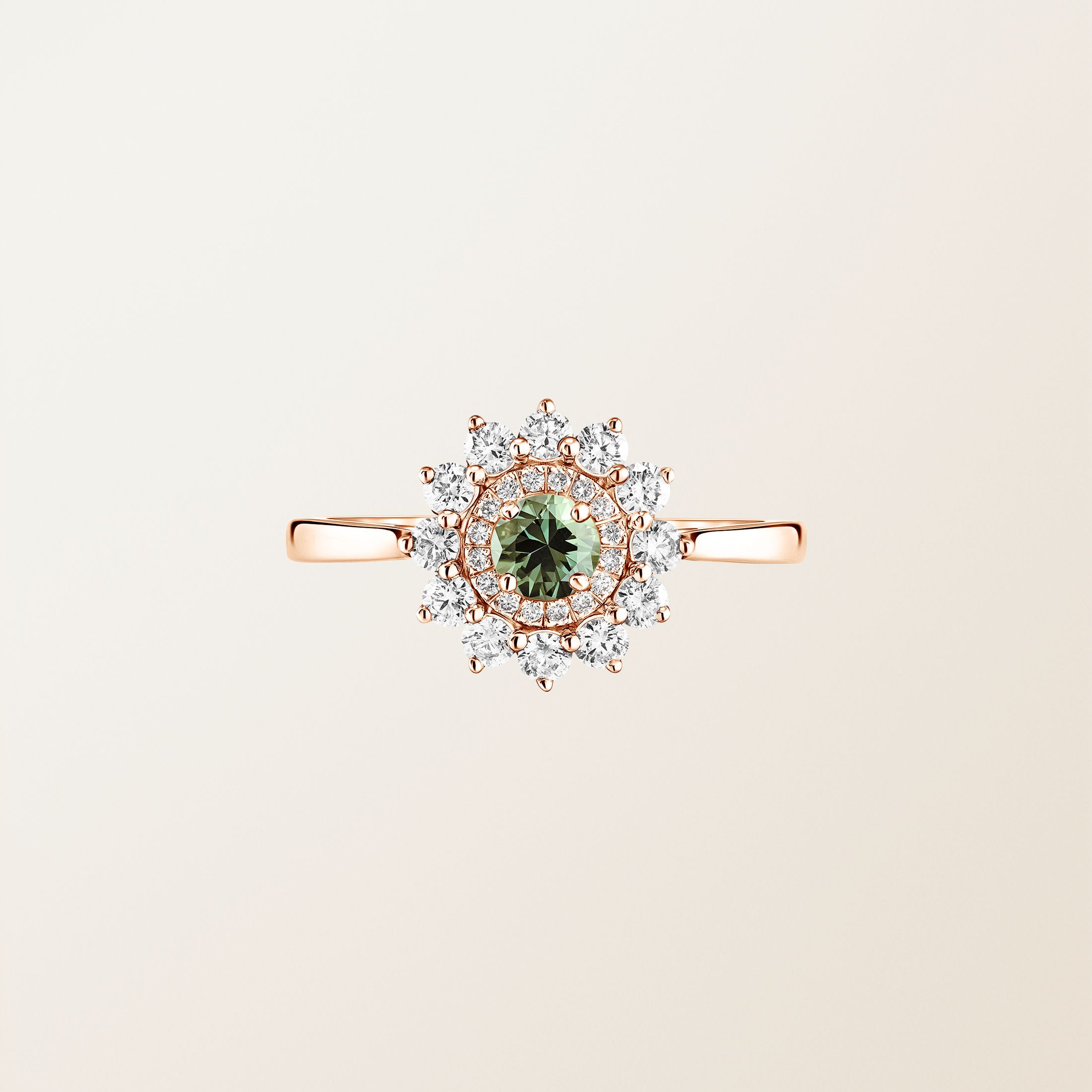 Bague Or rose 18 cts Saphir Vert Lefkos 4 mm