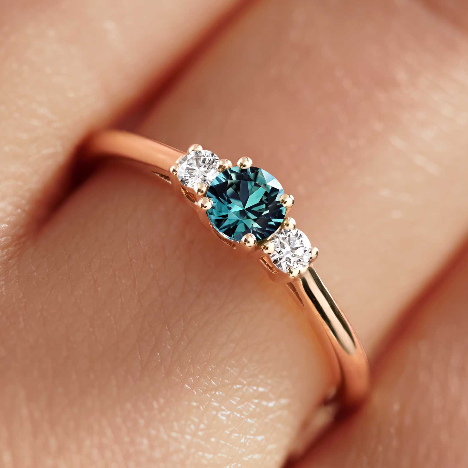 Bague Or rose Saphir Vert et diamants Baby Lady Duo 3