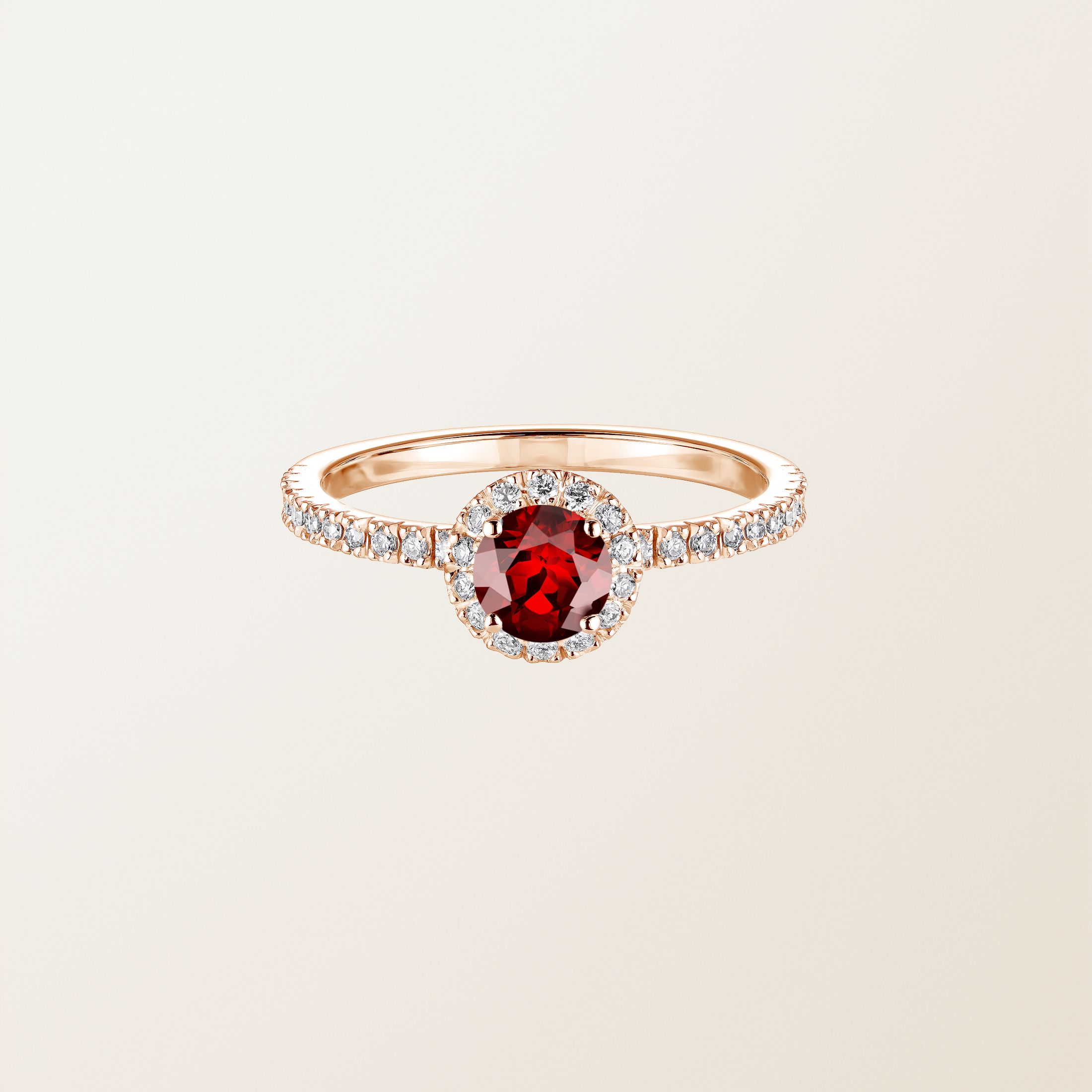 Bague Or rose 18 cts Grenat Rétromantique M Pavée