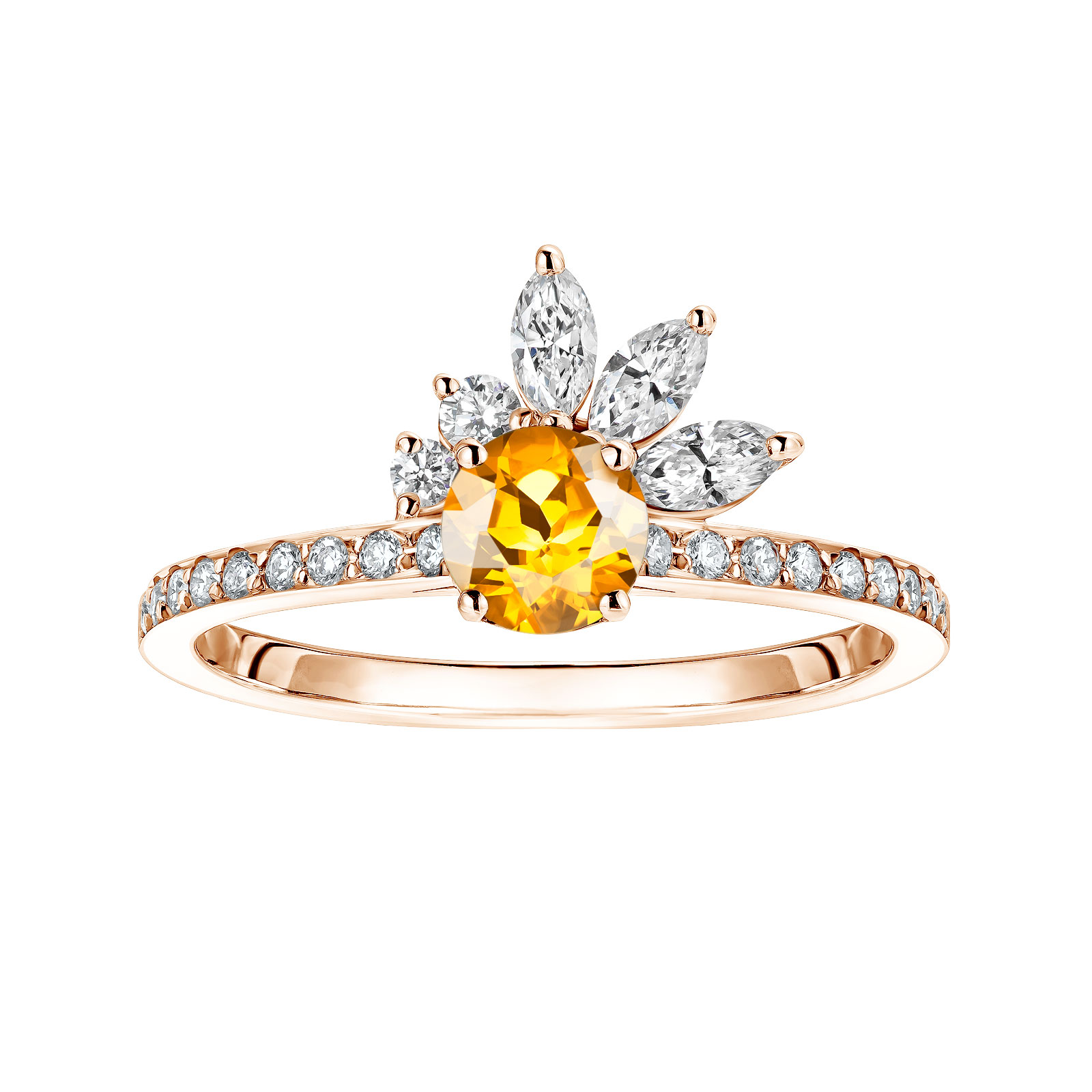 Bague Or rose Citrine et diamants Little EverBloom Pavée 1