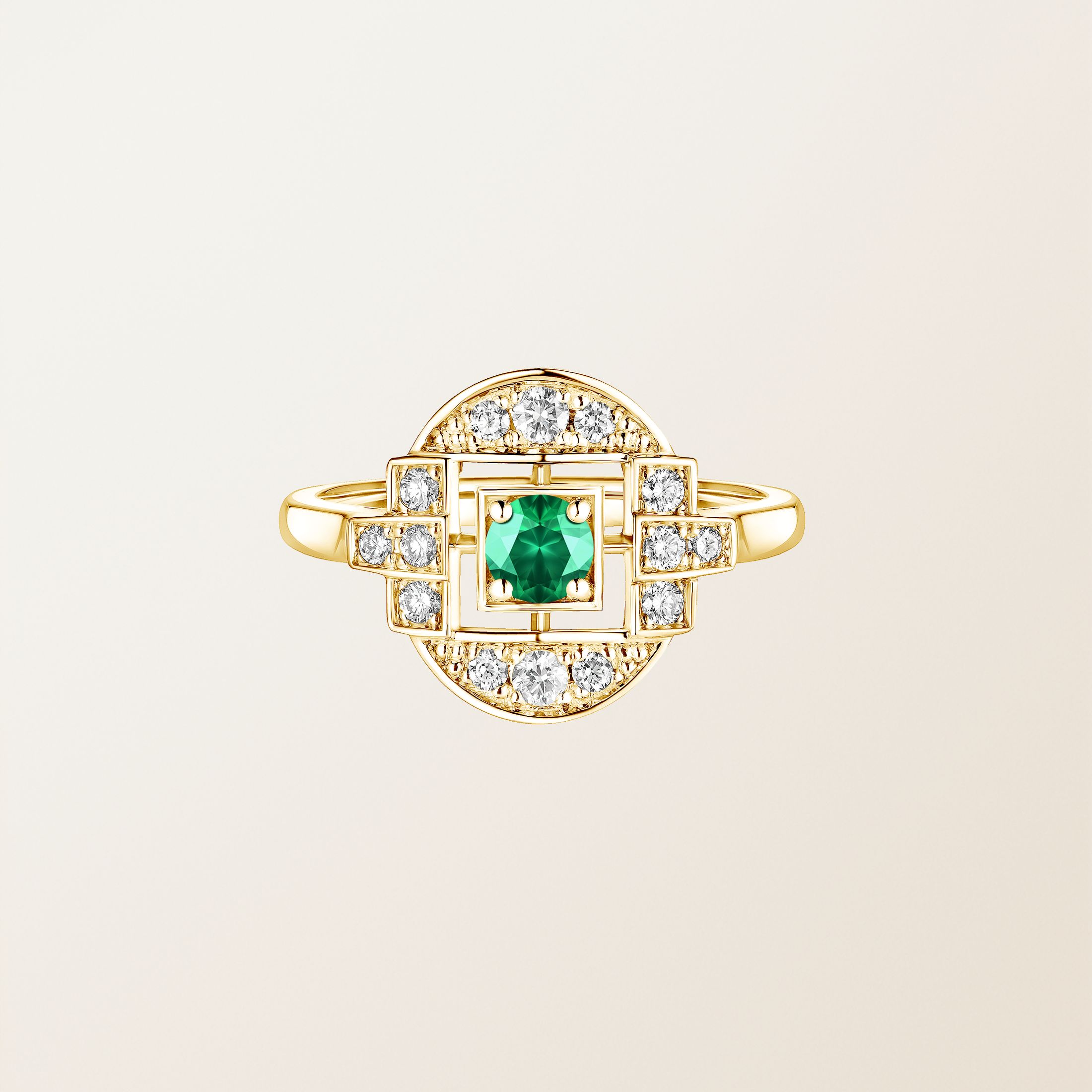 Bague Or jaune 18 cts Emeraude Art Déco Solo