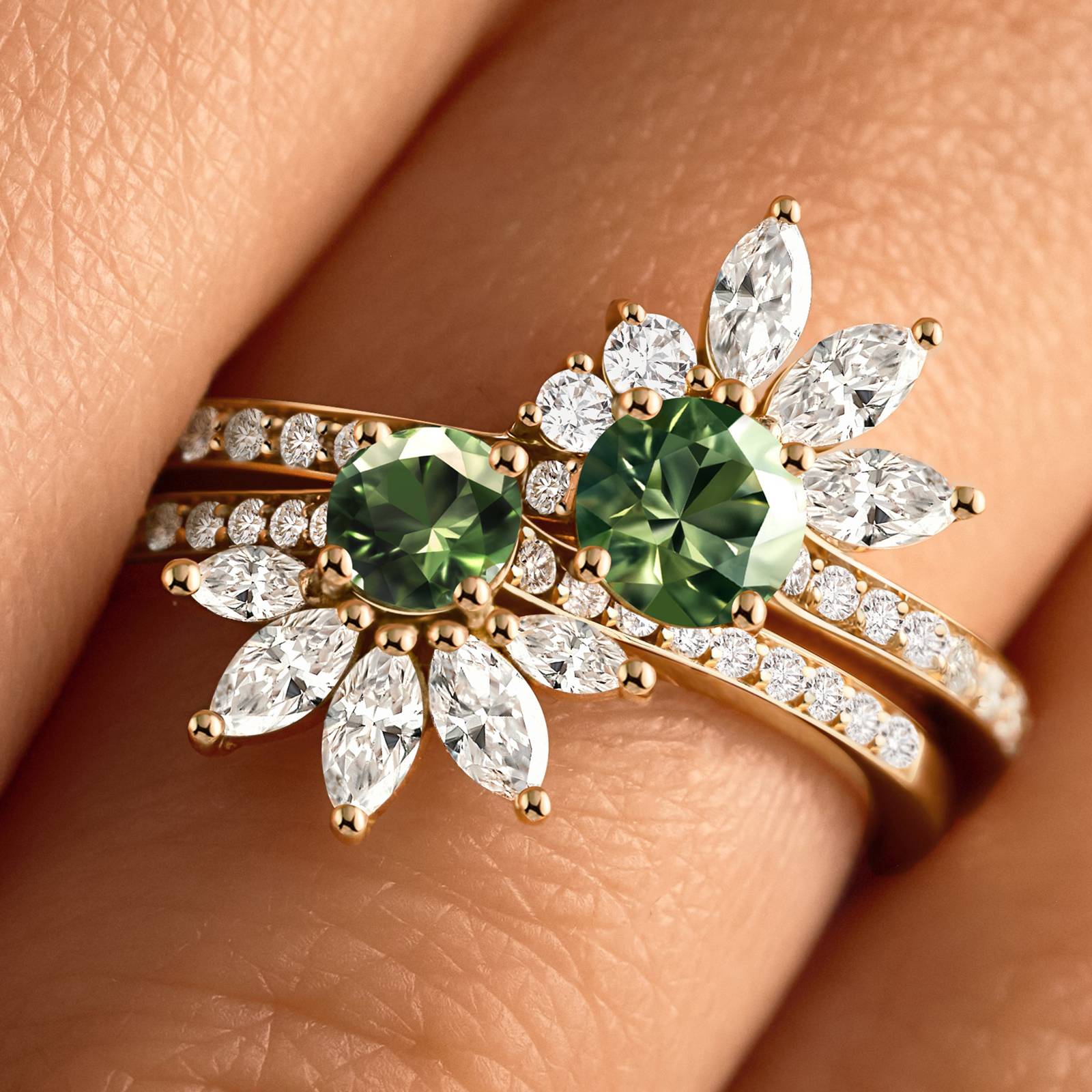 Ring Rose gold Tsavorite and diamonds Little EverBloom Pavée 5