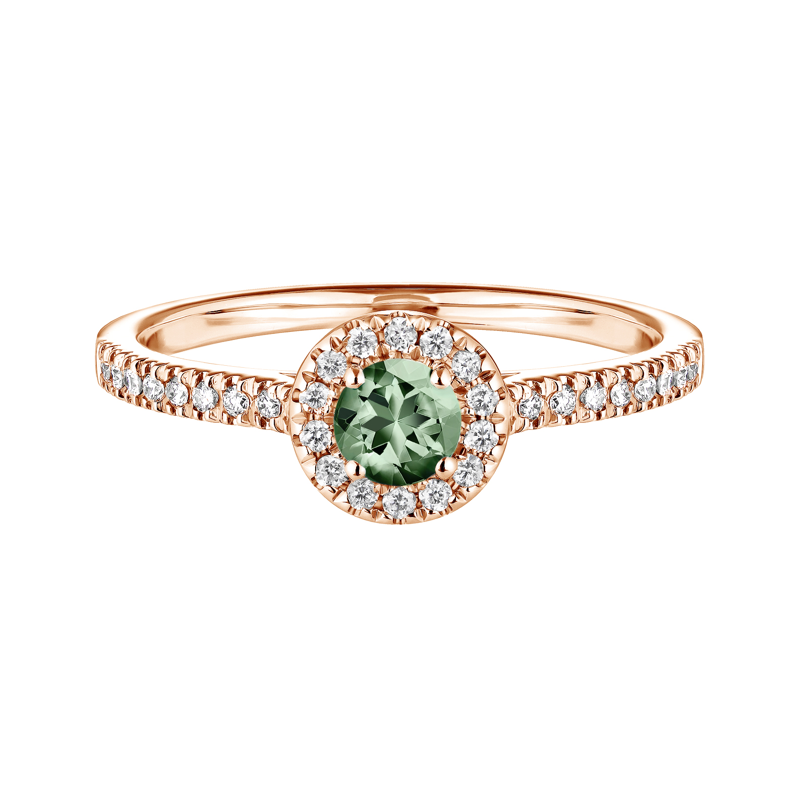Bague Or rose Saphir Vert et diamants Rétromantique S Pavée 1