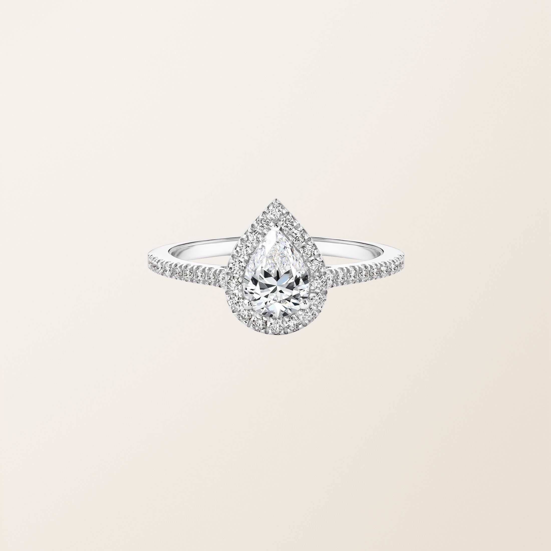 Bague Or blanc 18 cts Diamant Rétromantique Poire Pavée