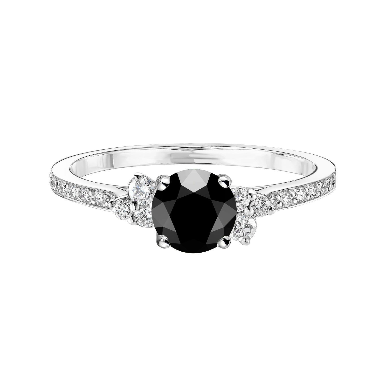 Bague Or blanc Spinelle noir et diamants Baby EverBloom 5 mm Pavée 1