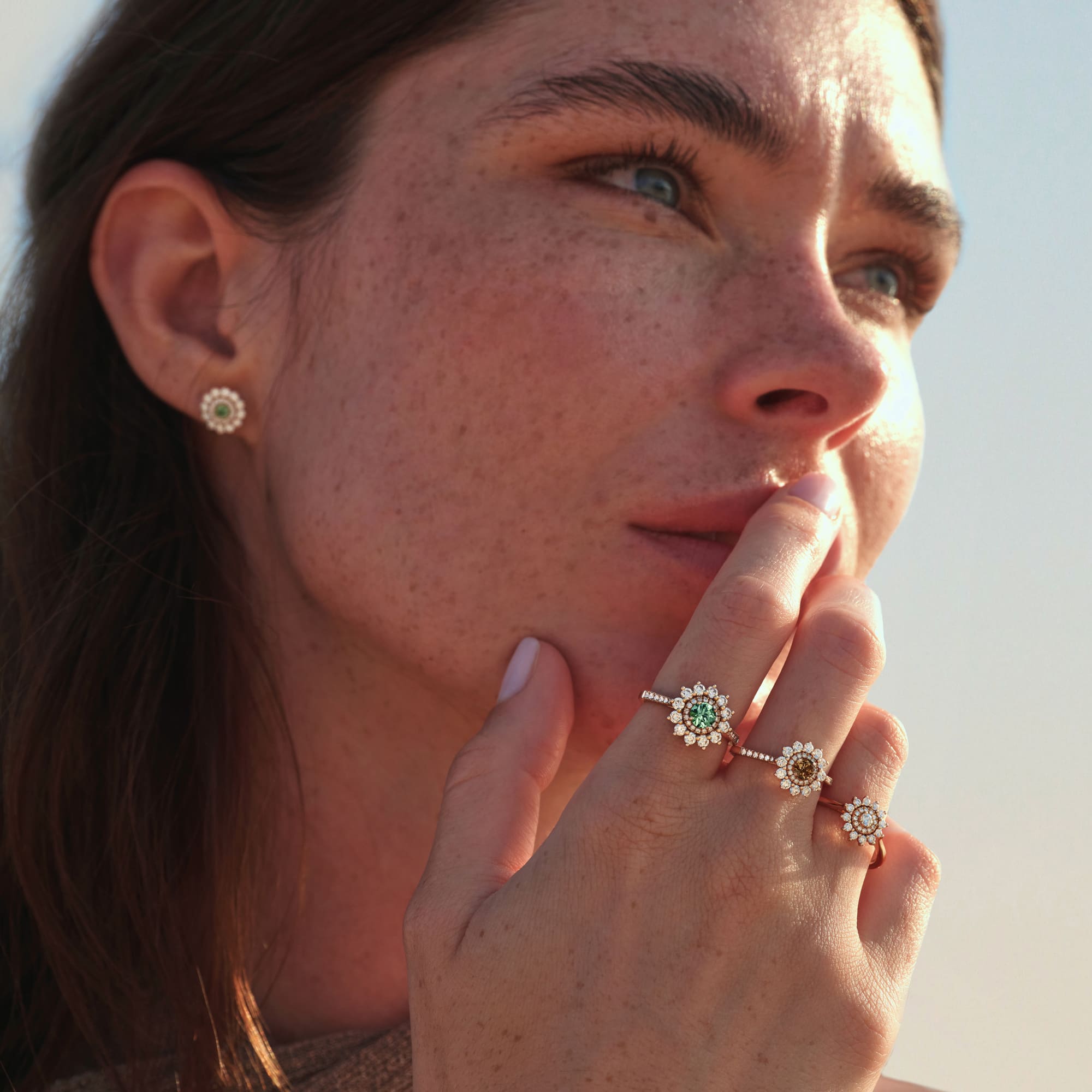 Bague Or jaune Diamant Cognac et diamants Lefkos 5 mm Pavée 5