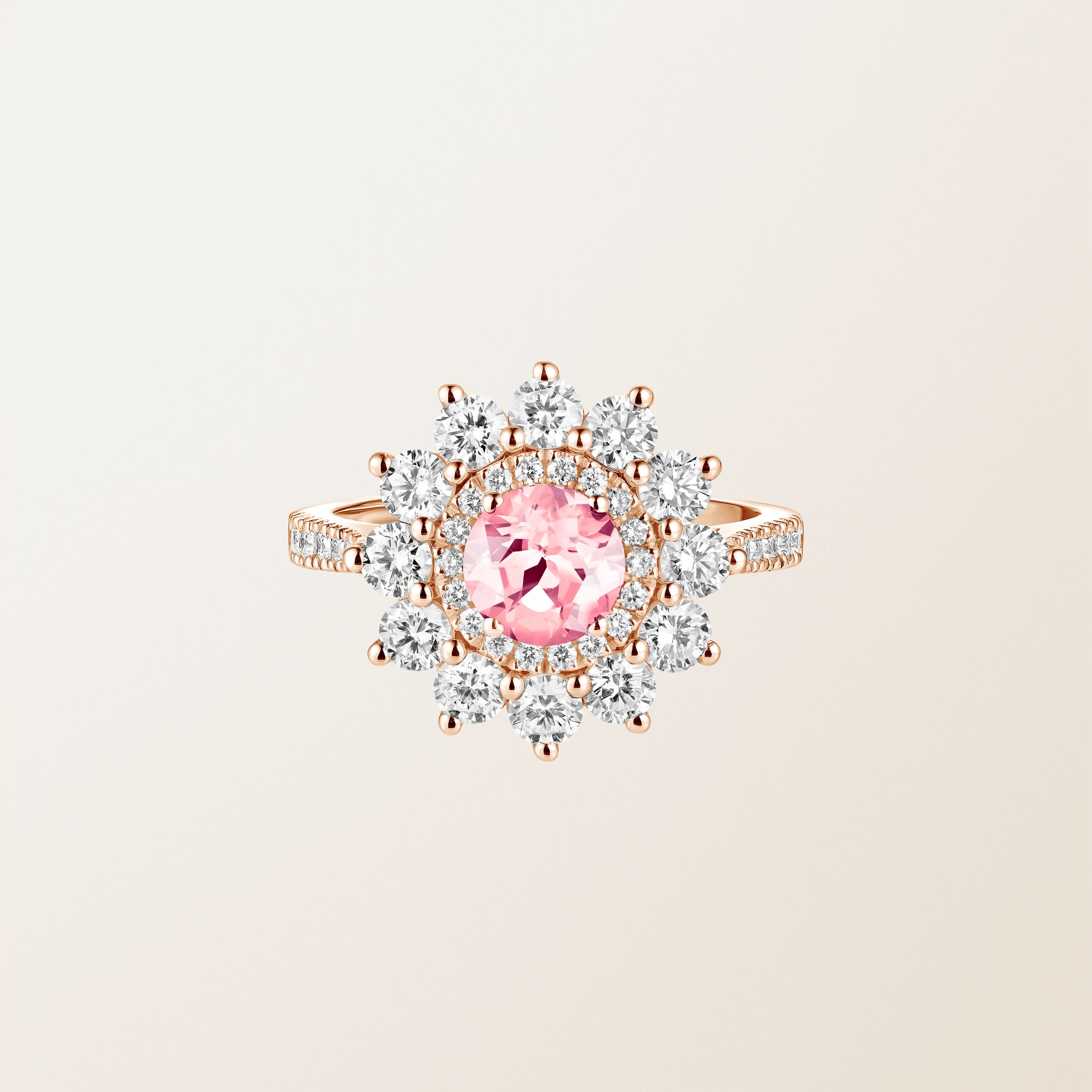 Bague Or rose 18 cts Tourmaline Lefkos 6 mm Pavée