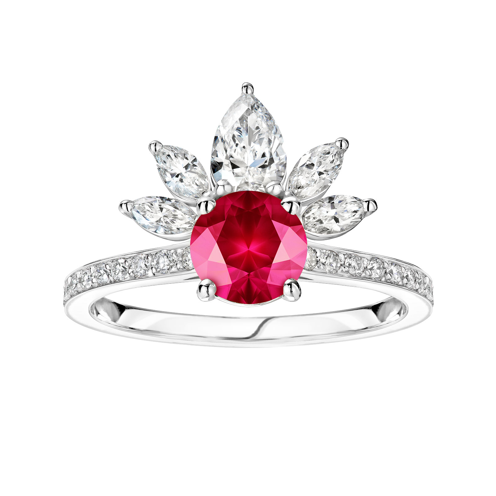 Bague Platine Rubis et diamants EverBloom Pavée 1
