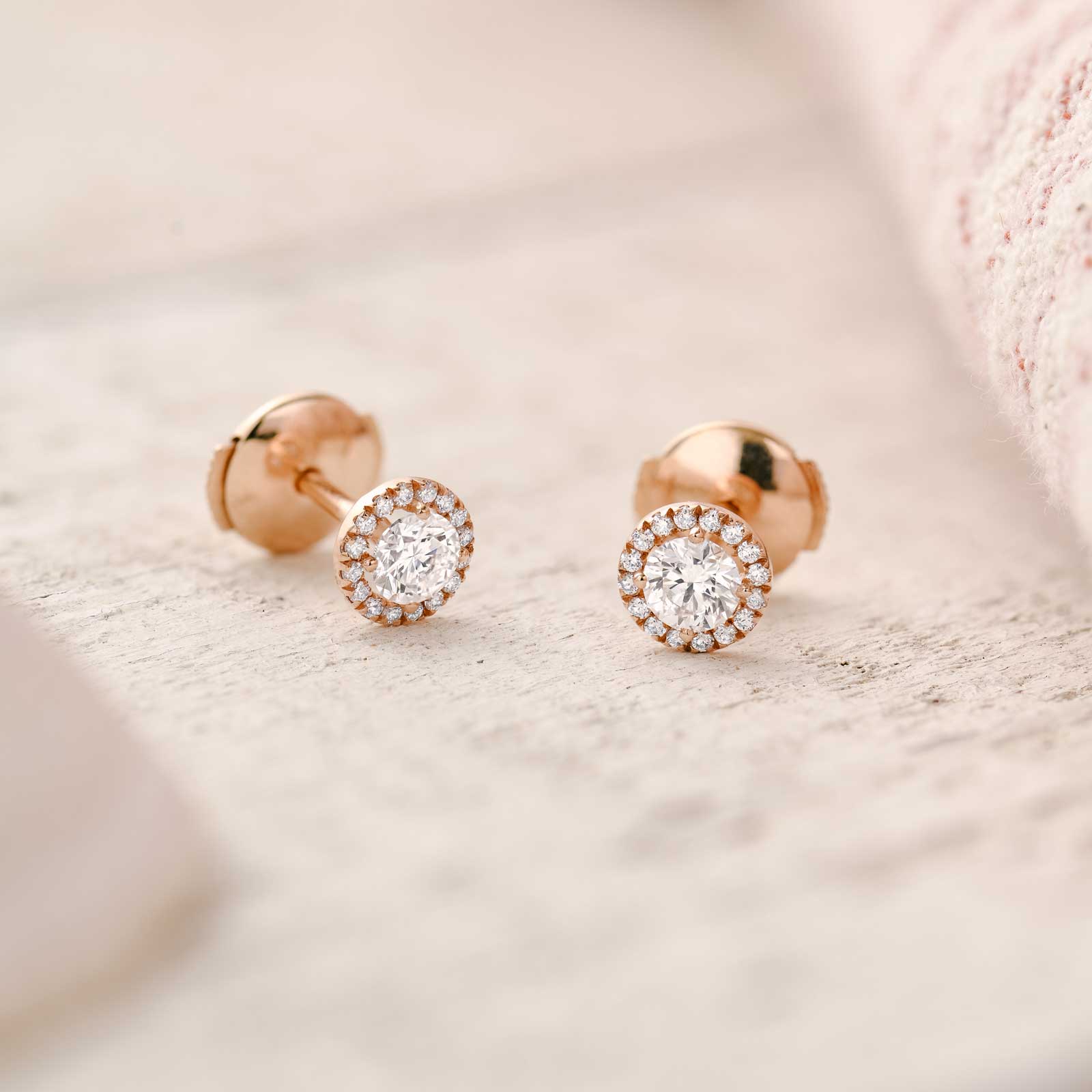 Boucles d'oreilles Or rose Saphir Bleu Gris et diamants Rétromantique S 5