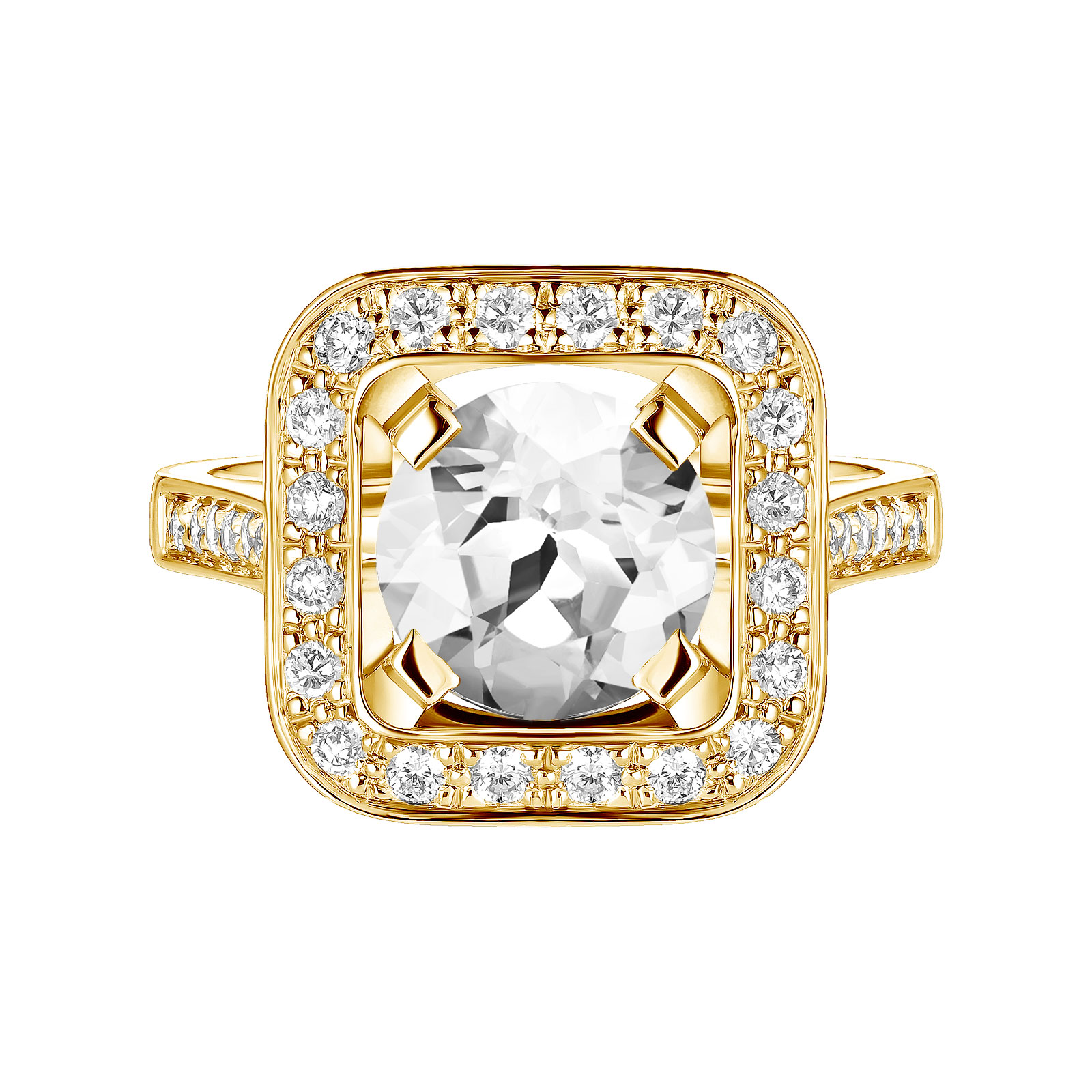 Bague Or jaune Quartz et diamants Art Déco Rond 8 mm 1