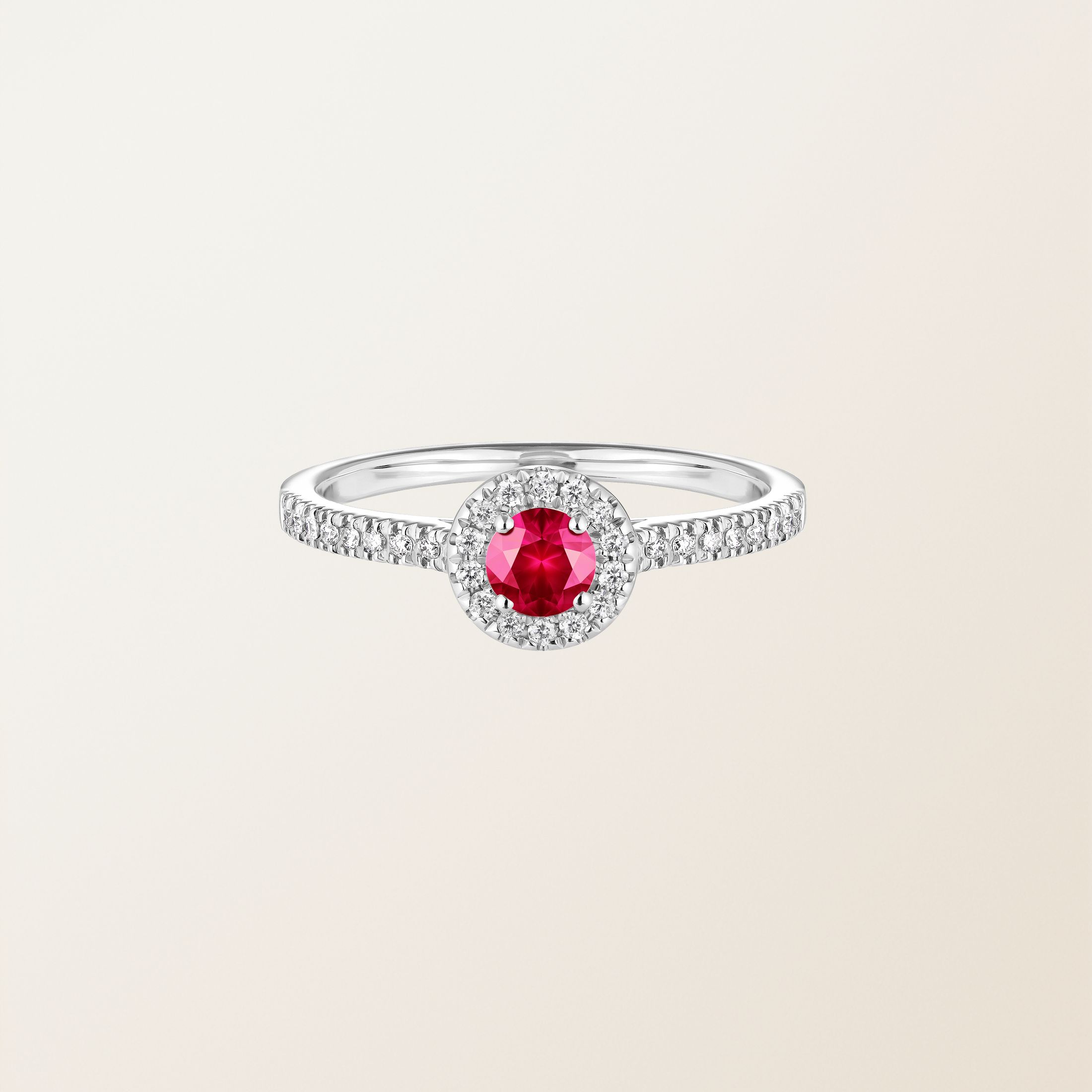 Bague Or blanc 18 cts Rubis Rétromantique S Pavée