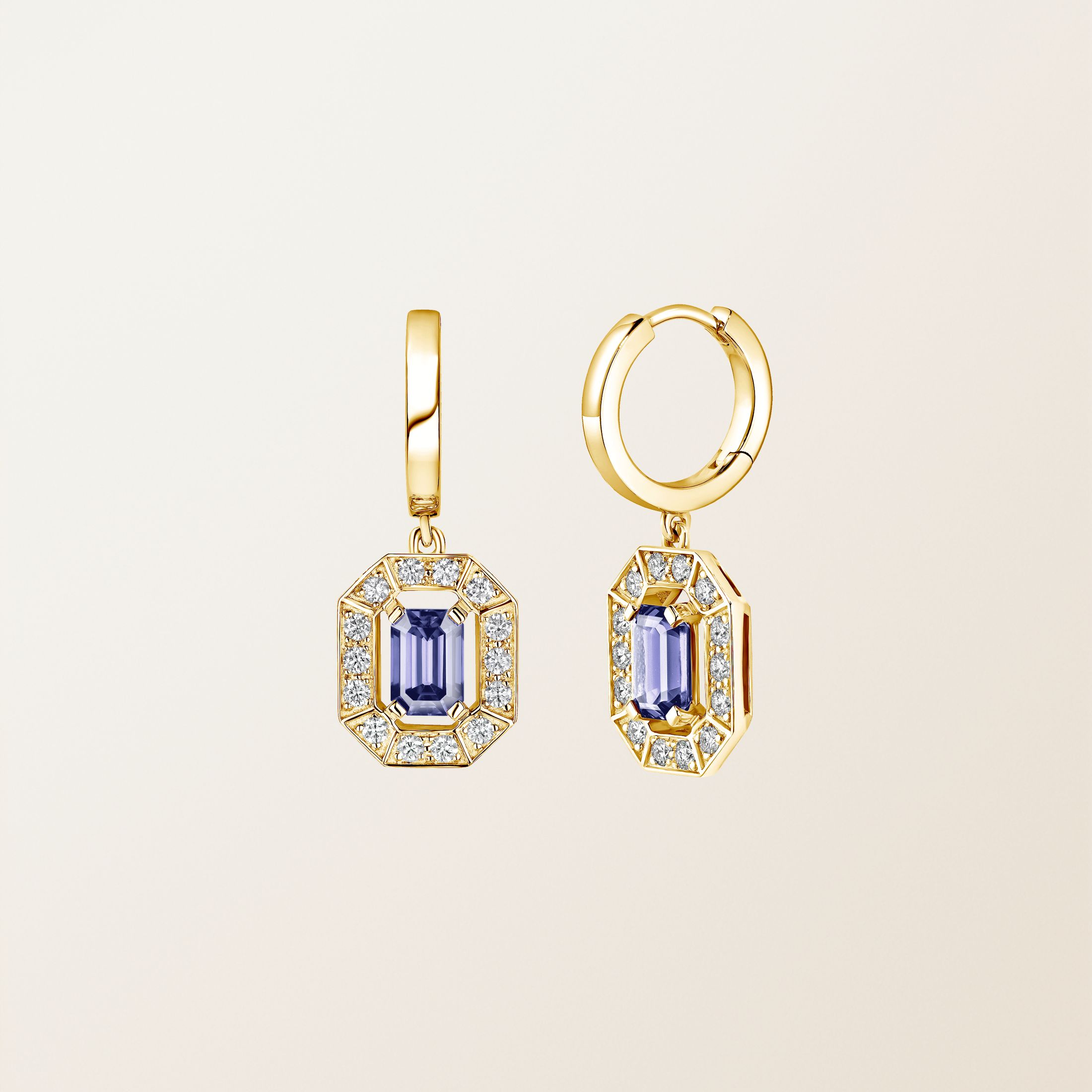 Boucles d'oreilles Or jaune 18 cts Tanzanite Art Déco