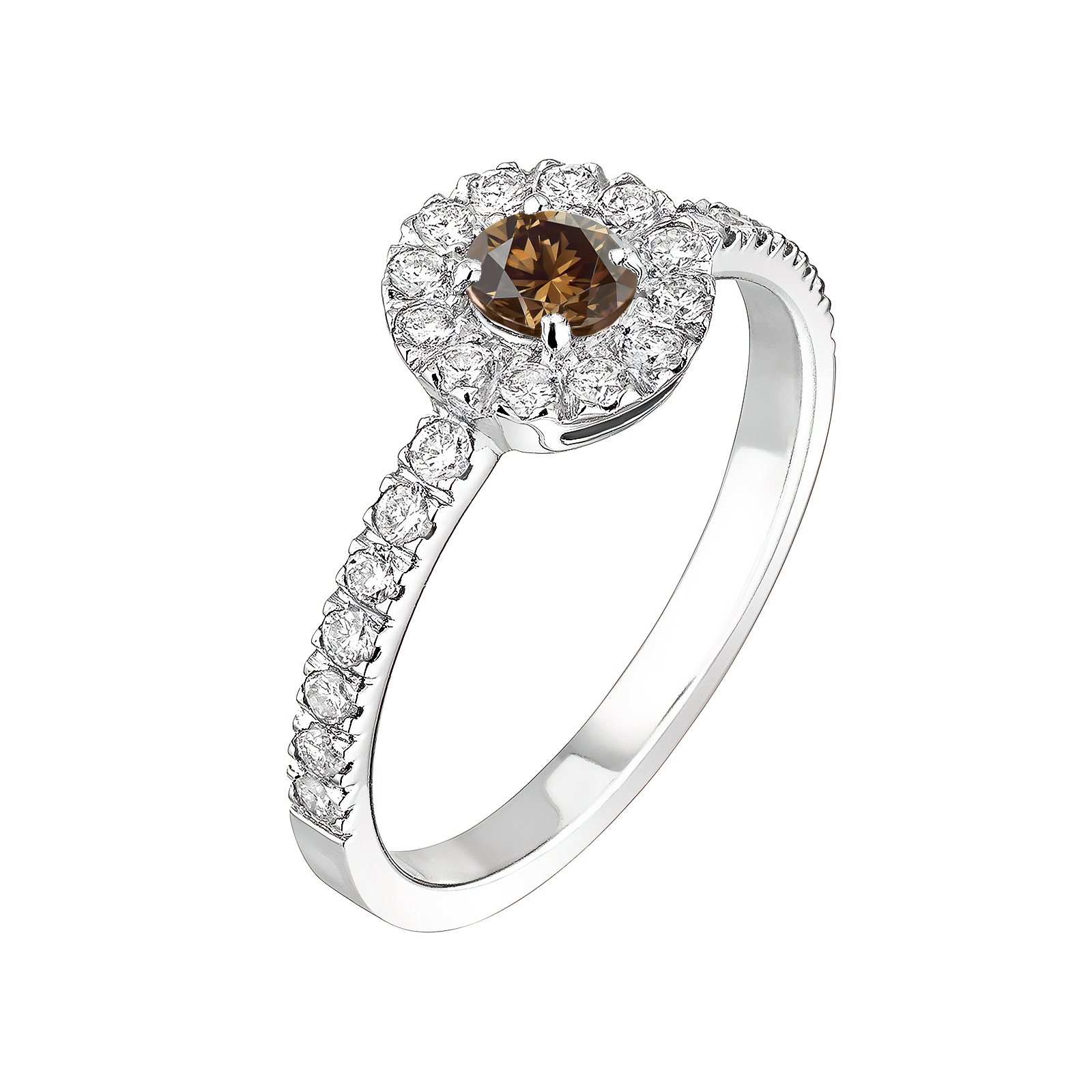 Bague Or blanc Diamant Chocolat et diamants Rétromantique Solo Pavée 1