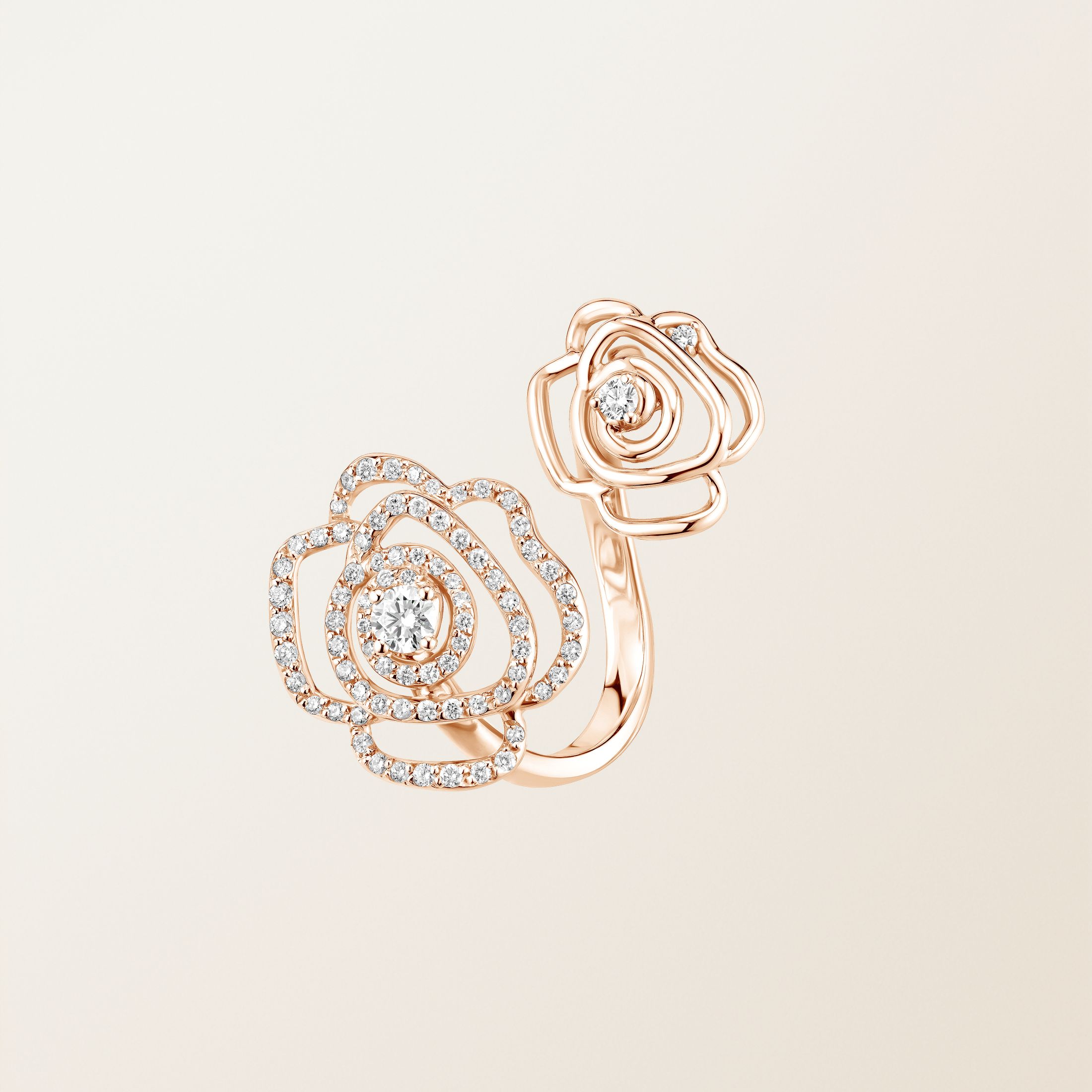 Bague Or rose 18 cts Diamant PrimaRosa Duo de Roses