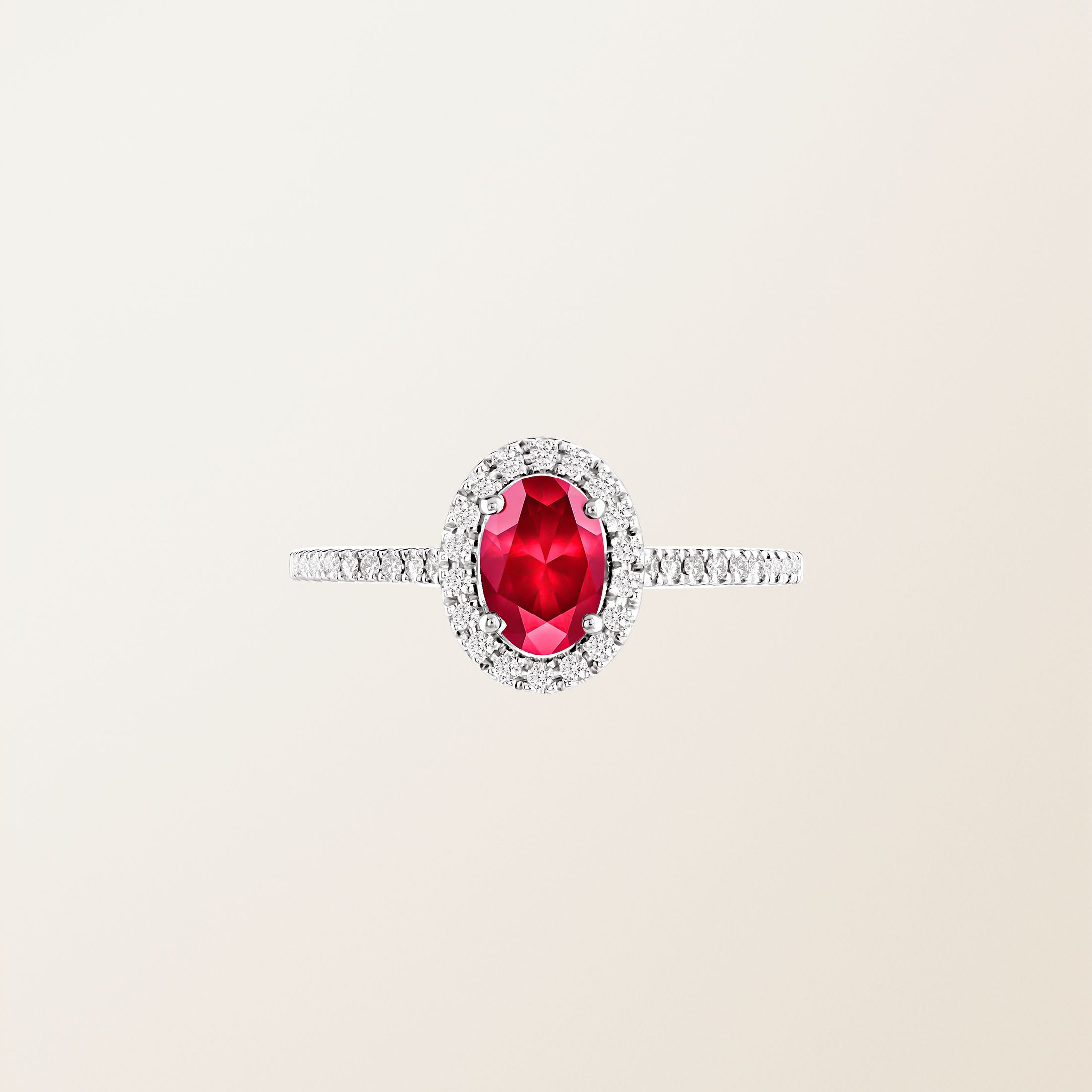 Bague Or blanc 18 cts Rubis Rétromantique Ovale Pavée