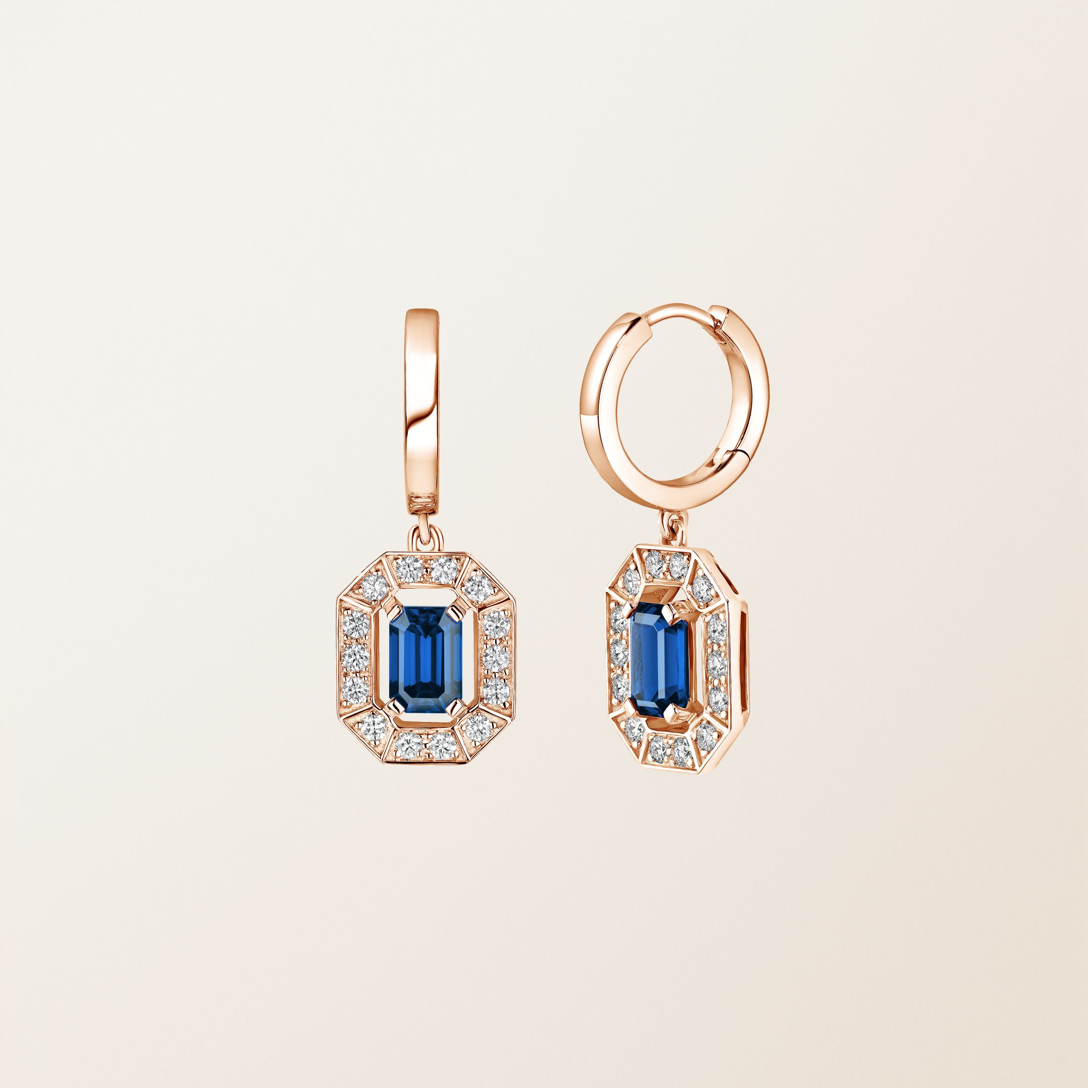 Ohrringe 18K Roségold Saphir Art Déco