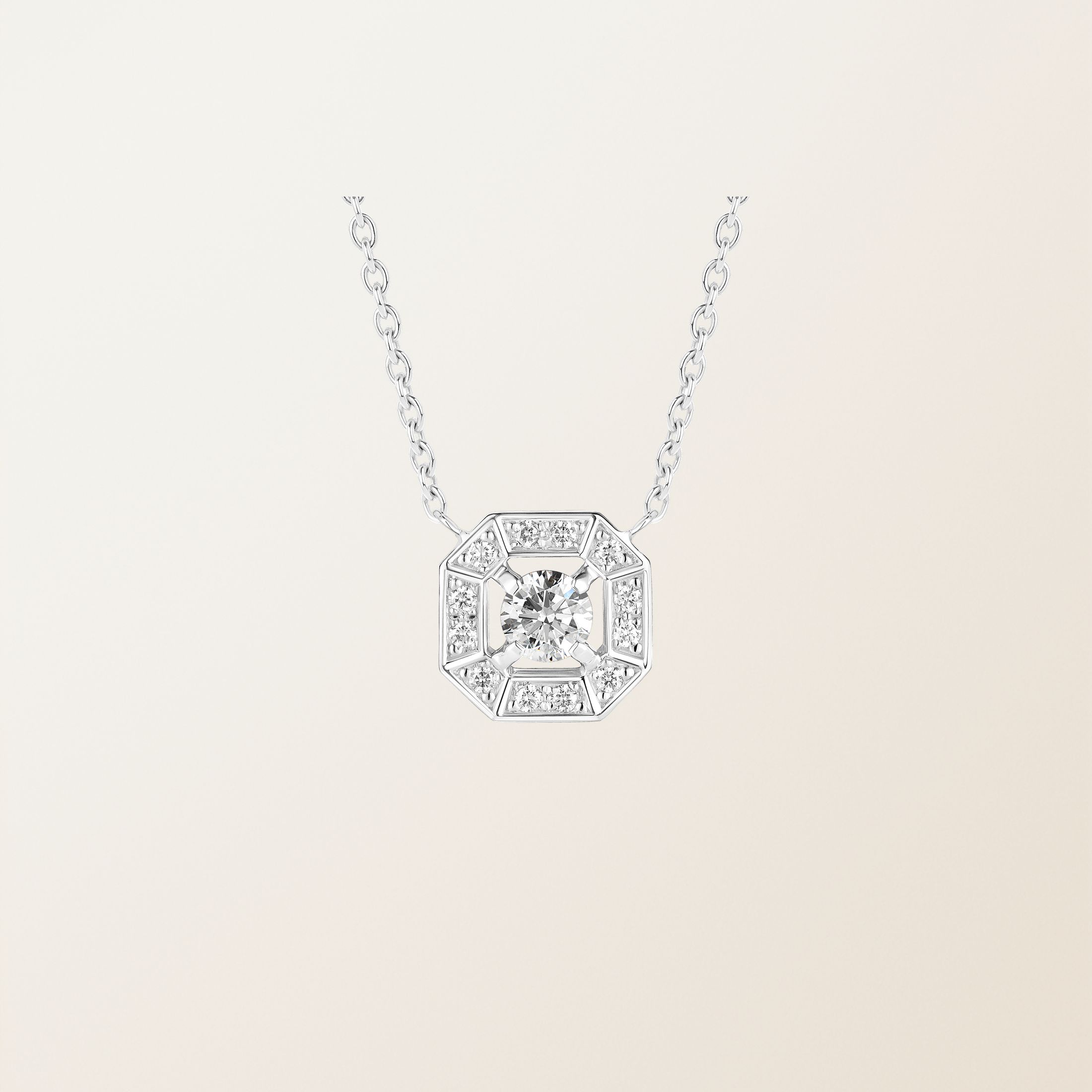 Pendentif Or blanc 18 cts Diamant Art Déco Rond 4 mm