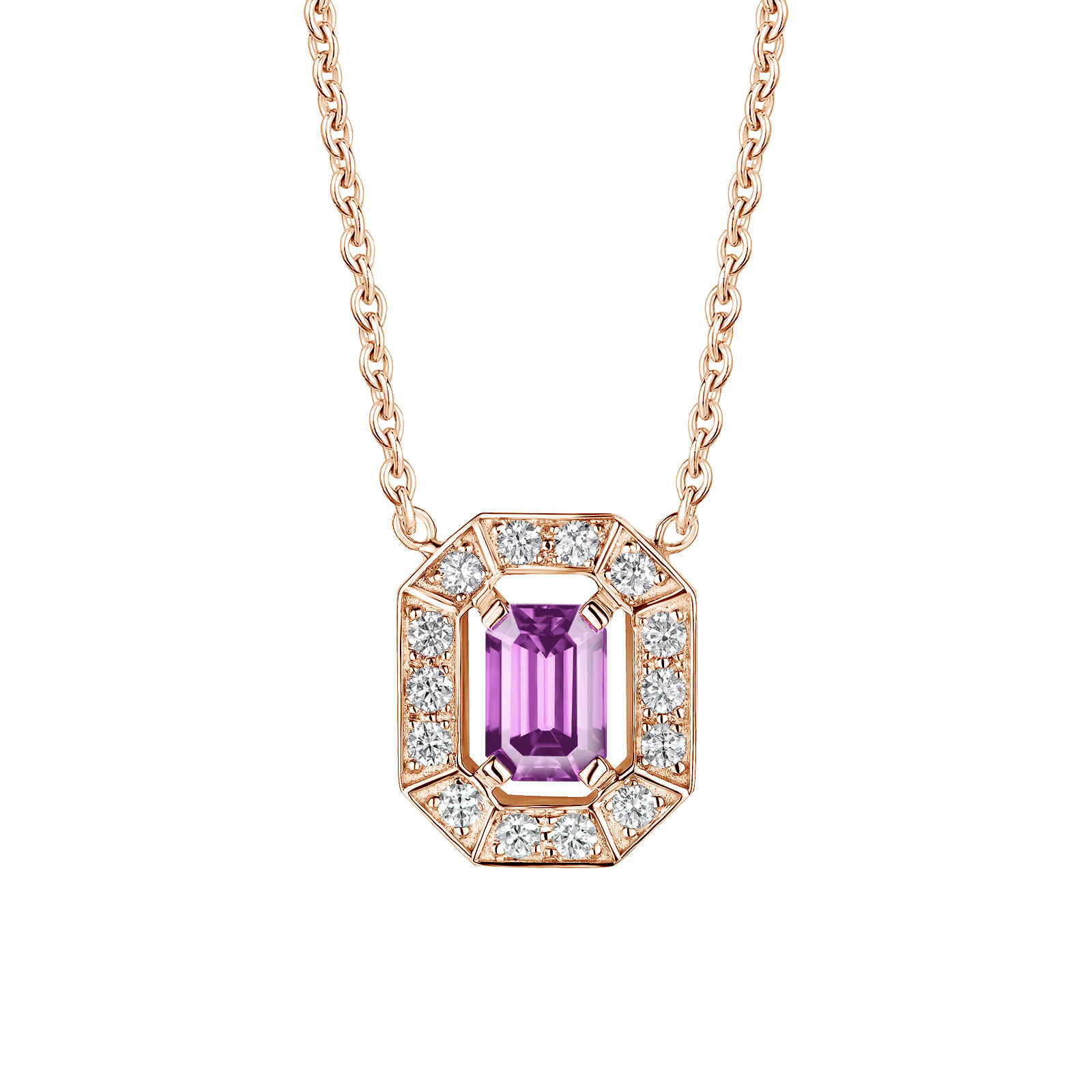 Pendentif Or rose Améthyste et diamants Art Déco 1