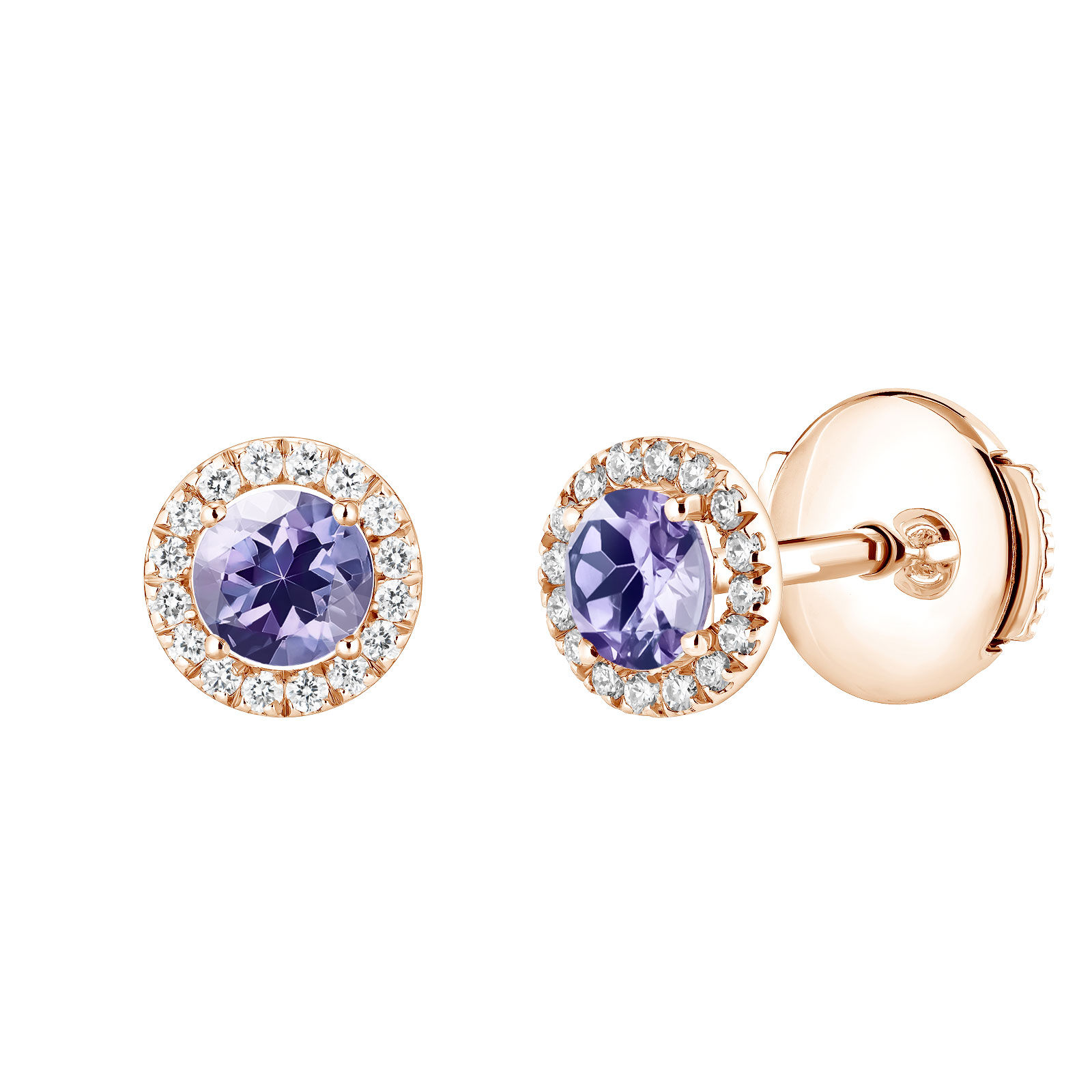 Boucles d'oreilles Or rose Tanzanite et diamants Rétromantique S 1