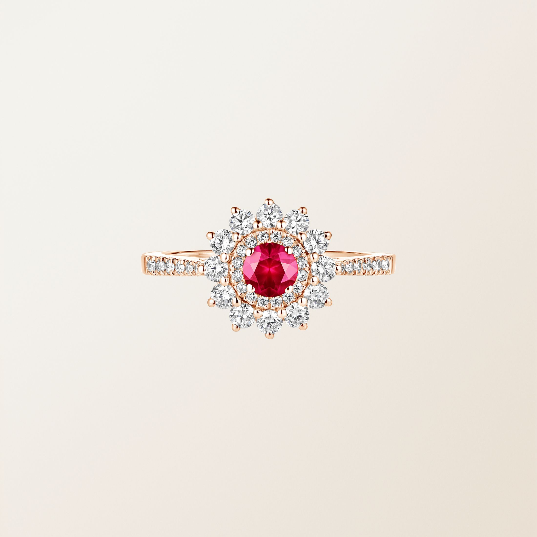 Bague Or rose 18 cts Rubis Lefkos 4 mm Pavée
