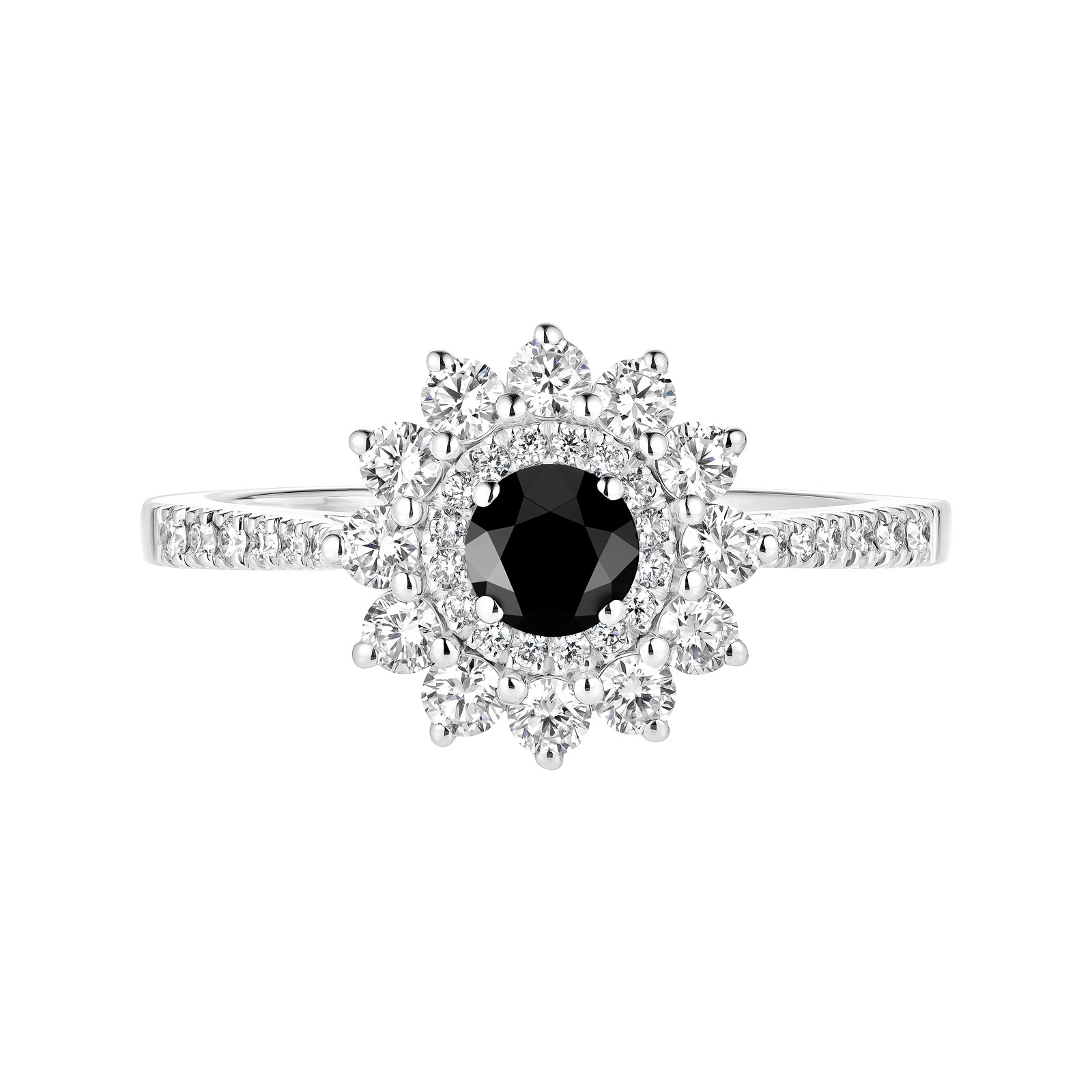 Bague Or blanc Spinelle noir et diamants Lefkos 4 mm Pavée 1