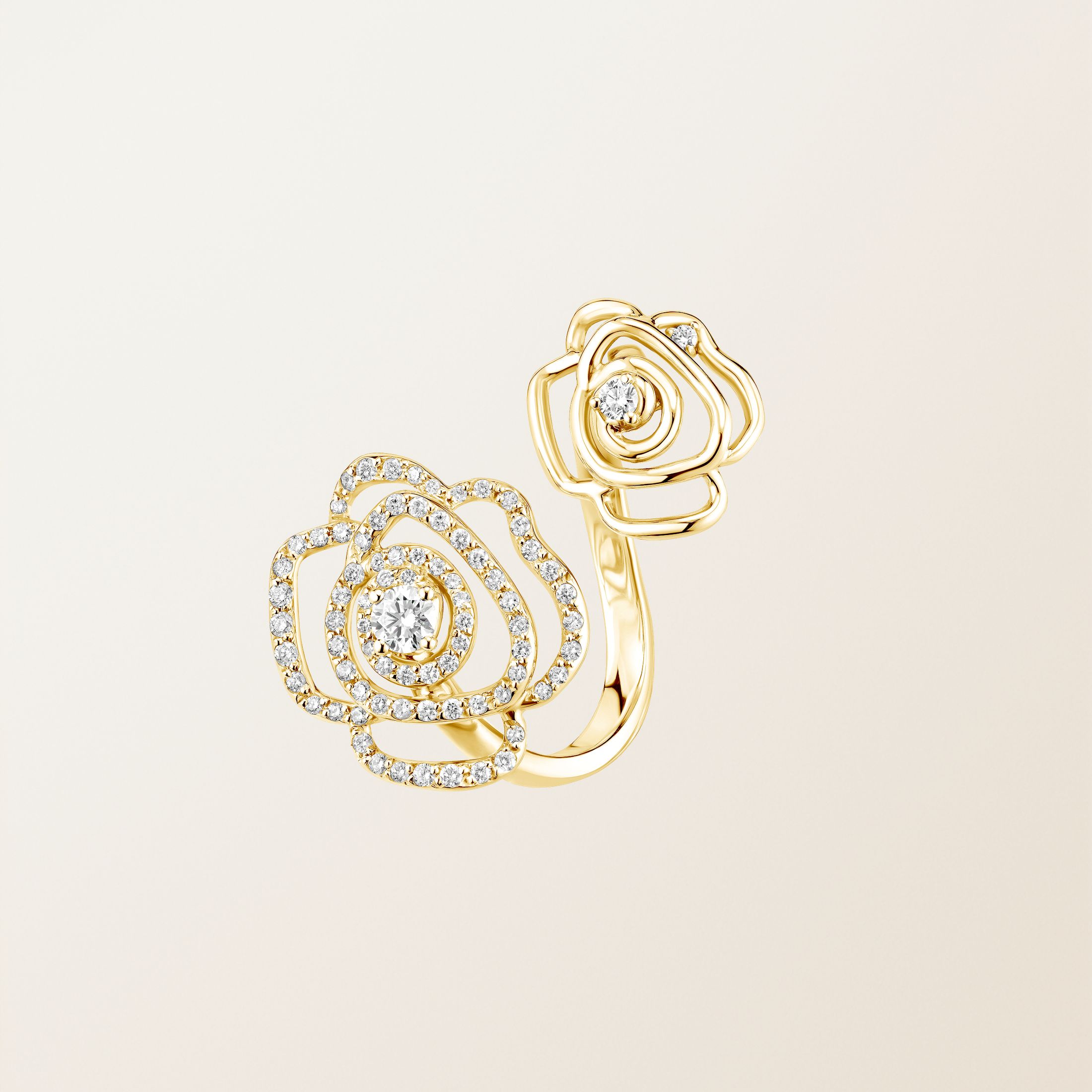 Bague Or jaune 18 cts Diamant PrimaRosa Duo de Roses