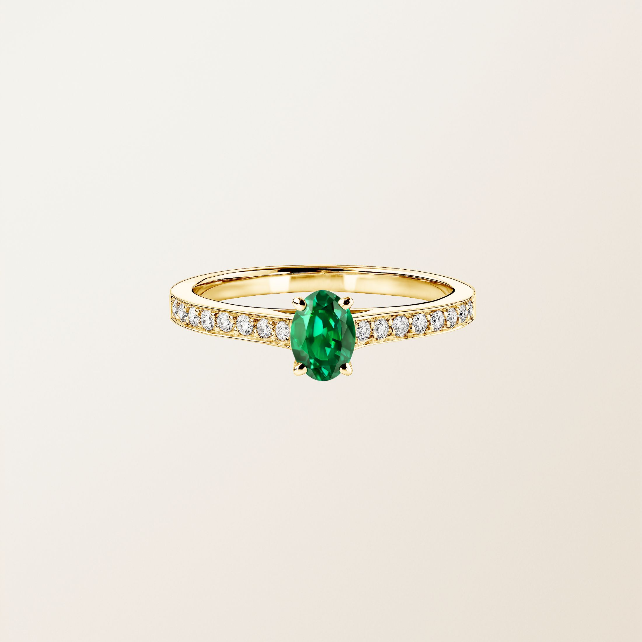 Ring 18K Gelbgold Smaragd Lady Ovale Pavée