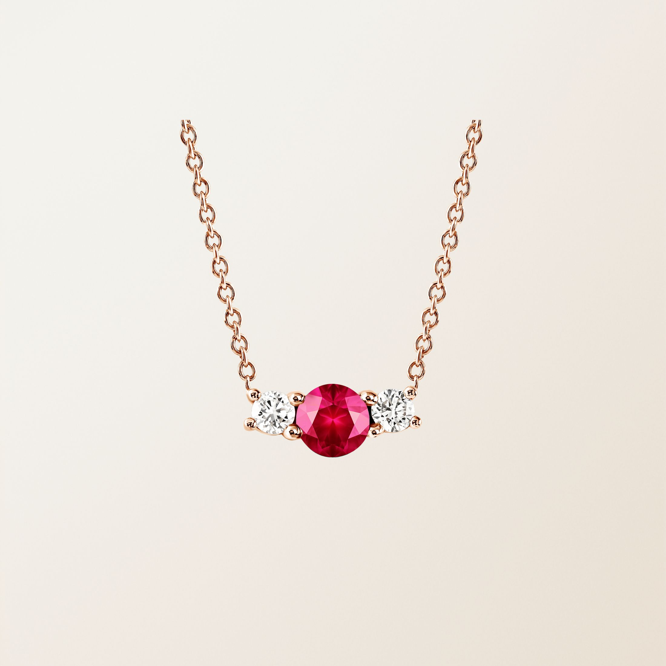 Pendentif Or rose 18 cts Rubis Lady Duo