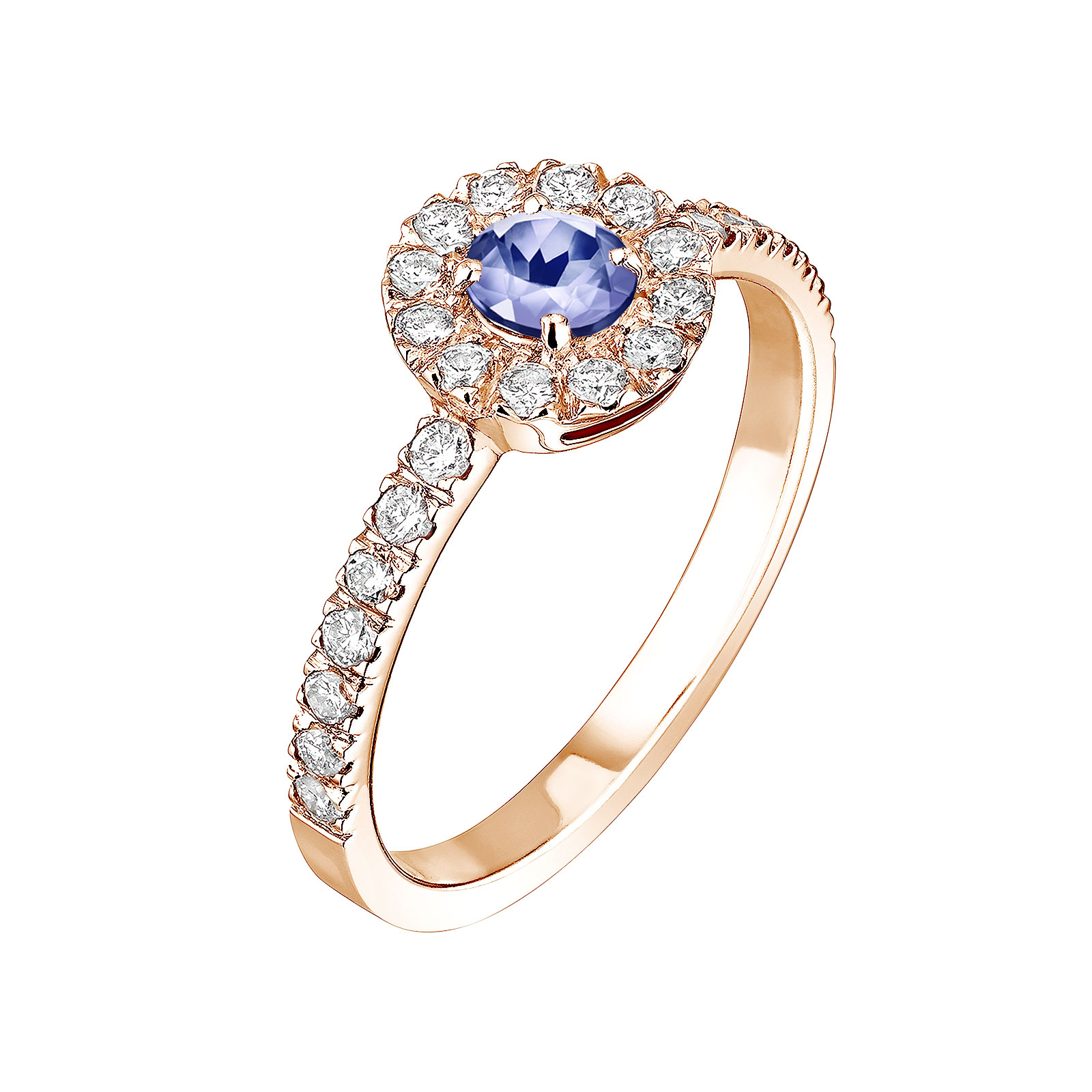 Bague Or rose Tanzanite et diamants Rétromantique Solo Pavée 1