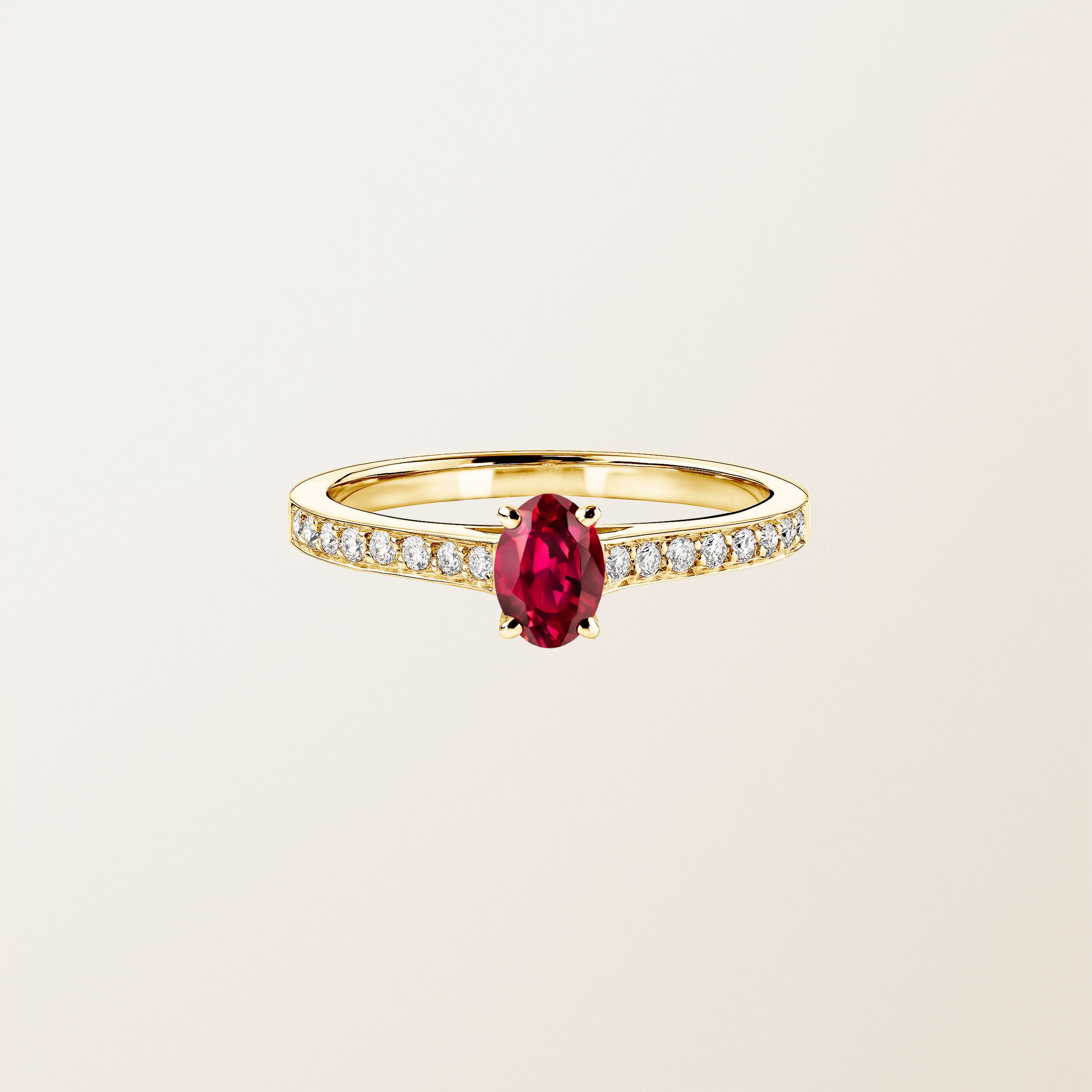 Bague Or jaune 18 cts Rubis Lady Ovale Pavée