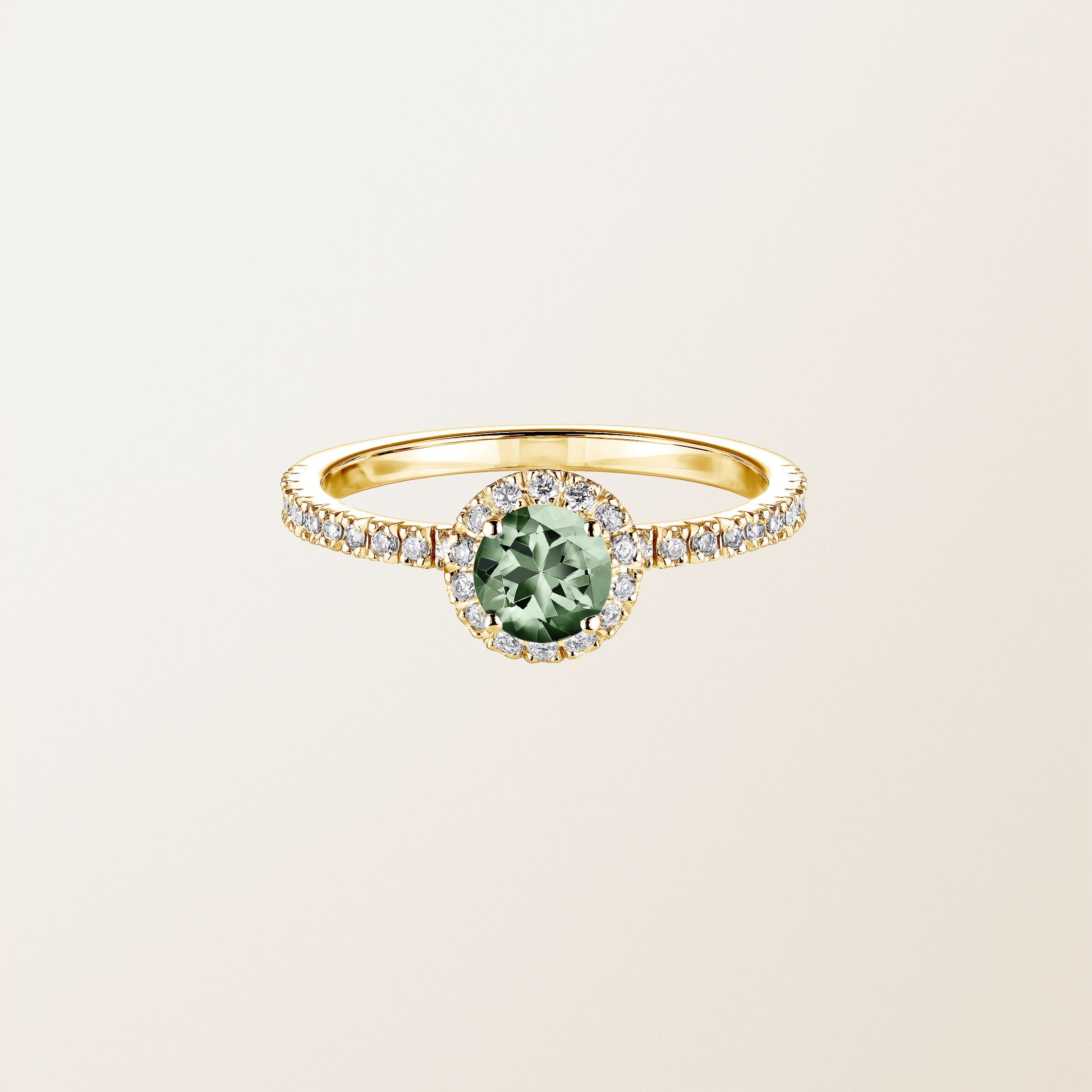 Bague Or jaune 18 cts Saphir Vert Rétromantique M Pavée