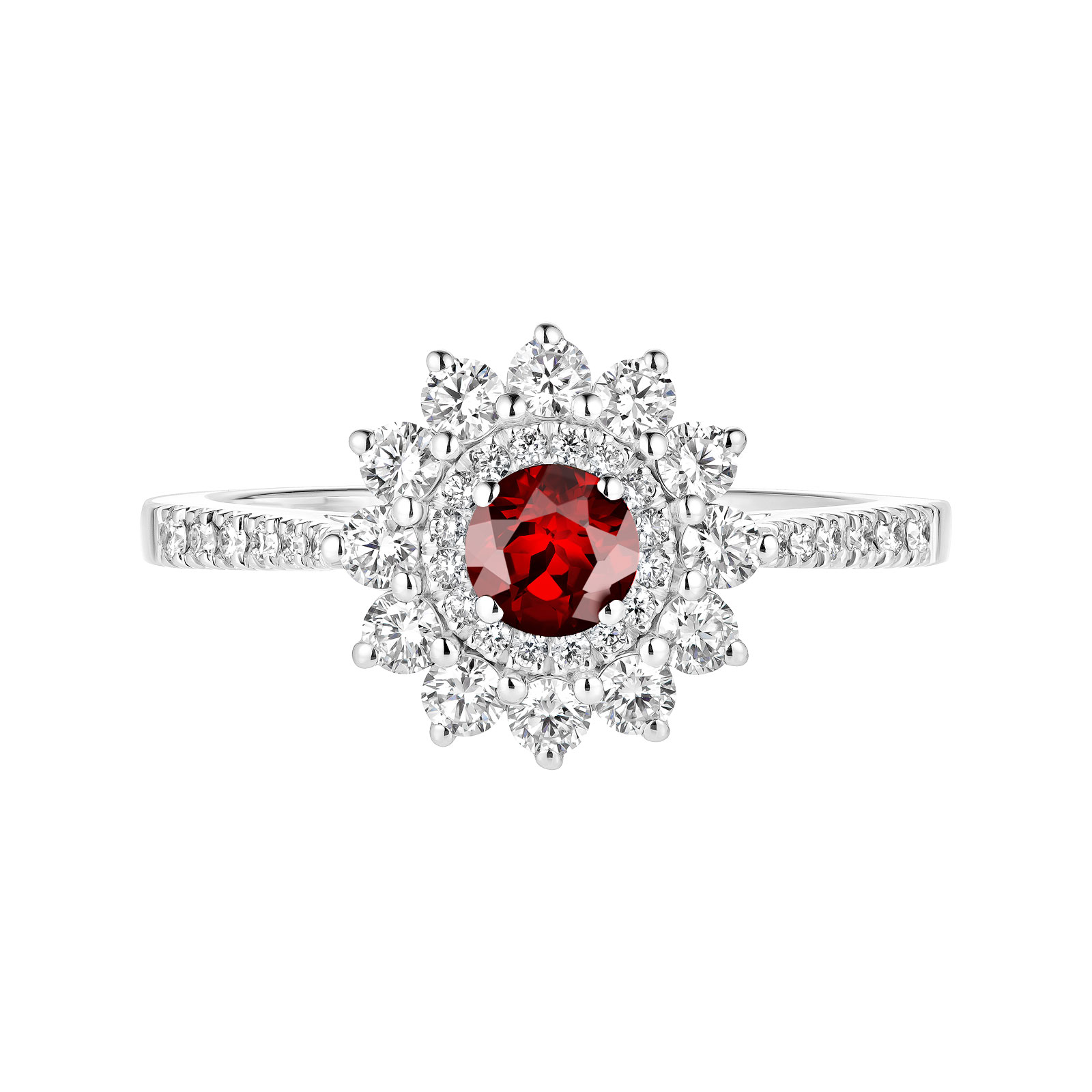 Bague Or blanc Grenat et diamants Lefkos 4 mm Pavée 1