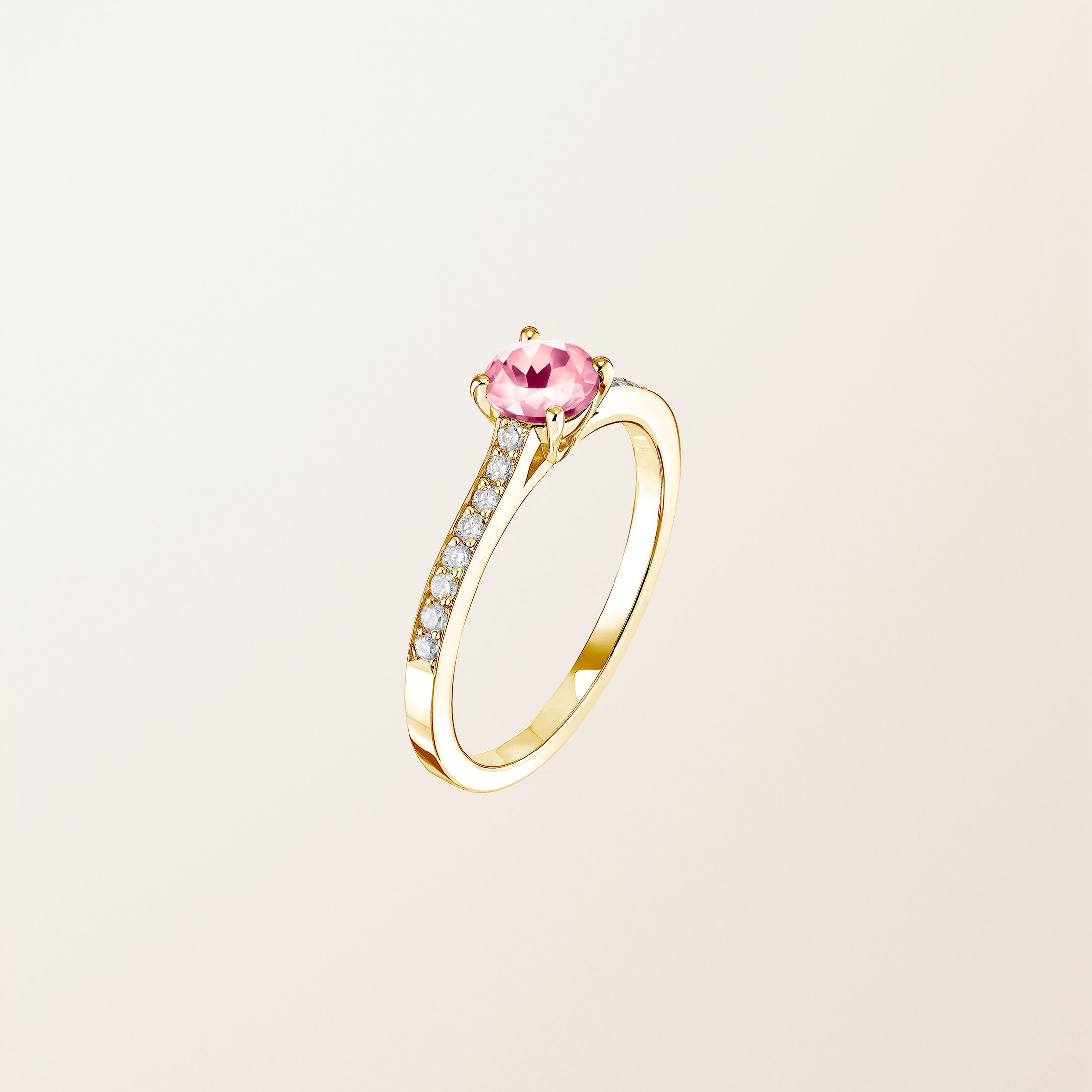 Bague Or jaune 18 cts Tourmaline Little Lady Pavée