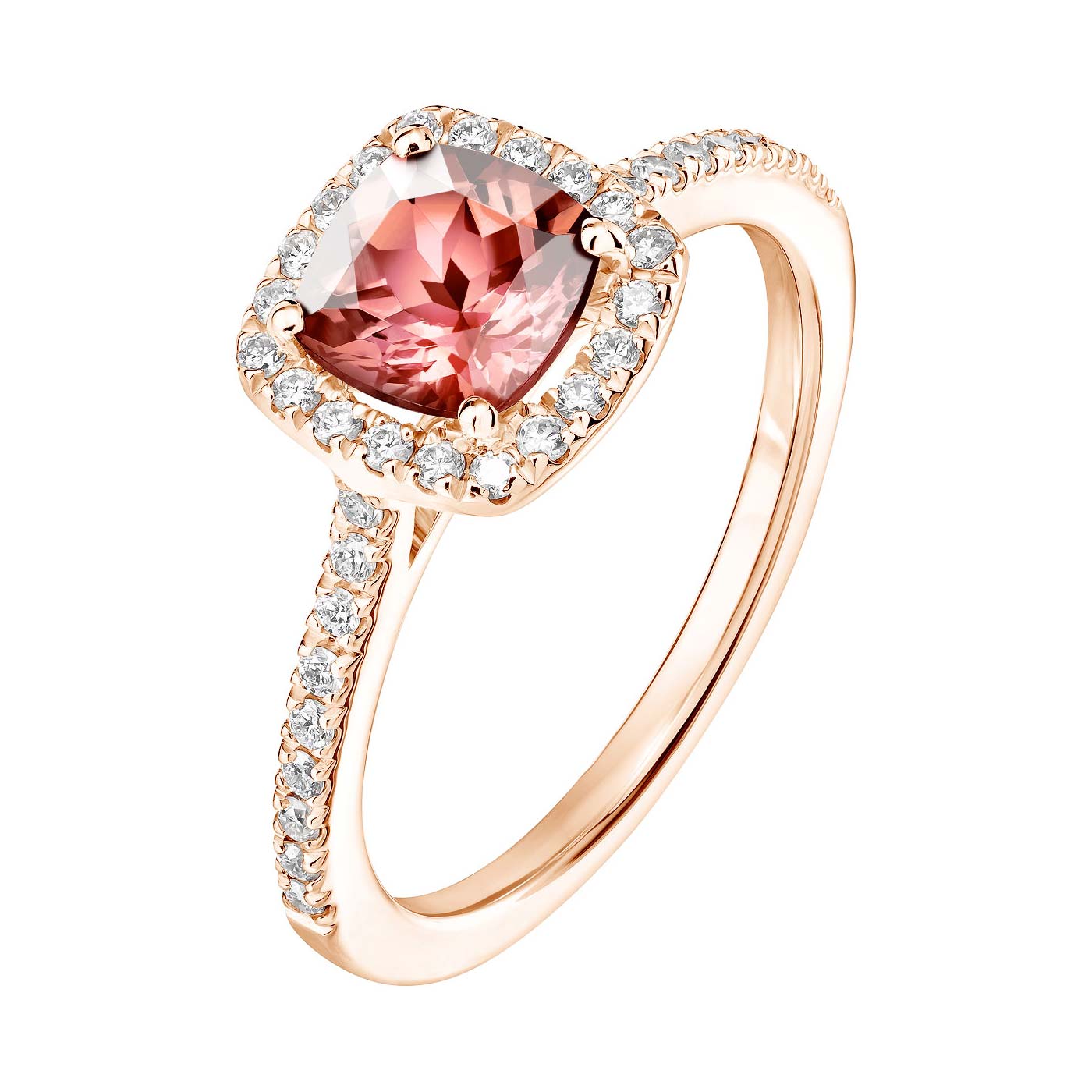Bague Or rose et diamants Rétromantique Coussin Pavée 1