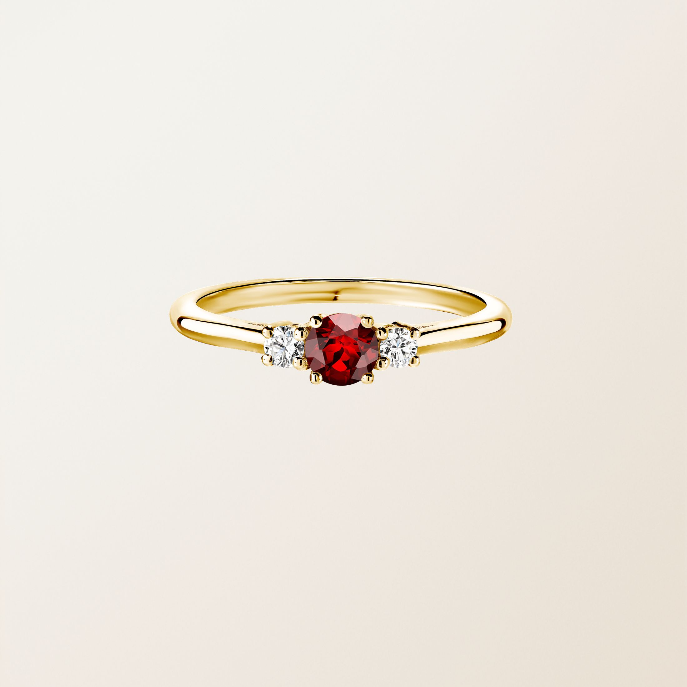 Bague Or jaune 18 cts Grenat Baby Lady Duo