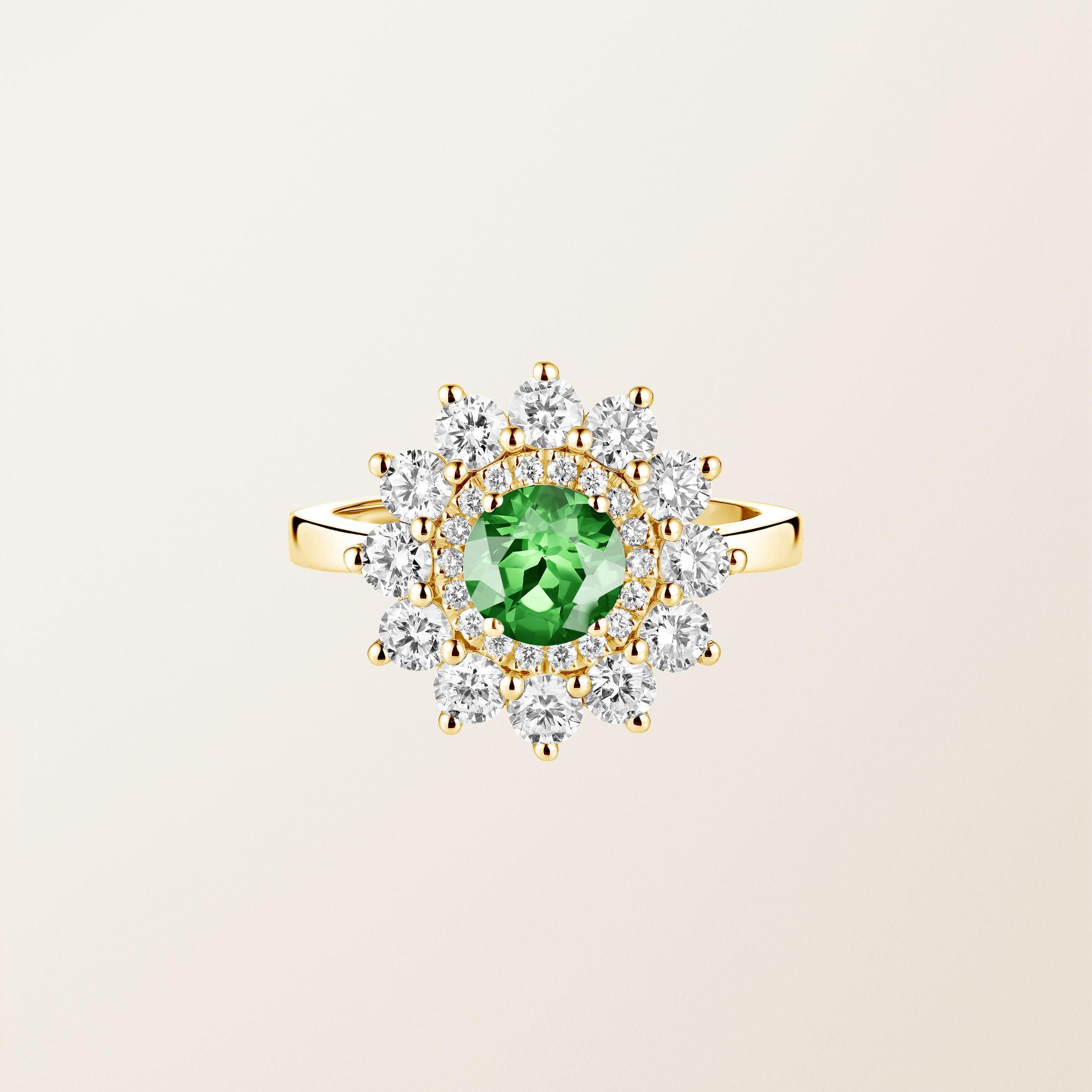 Bague Or jaune 18 cts Tsavorite Lefkos 6 mm