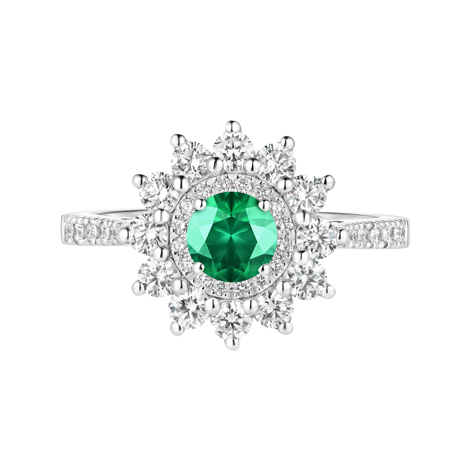 Bague Or blanc Emeraude et diamants Lefkos 5 mm Pavée 1