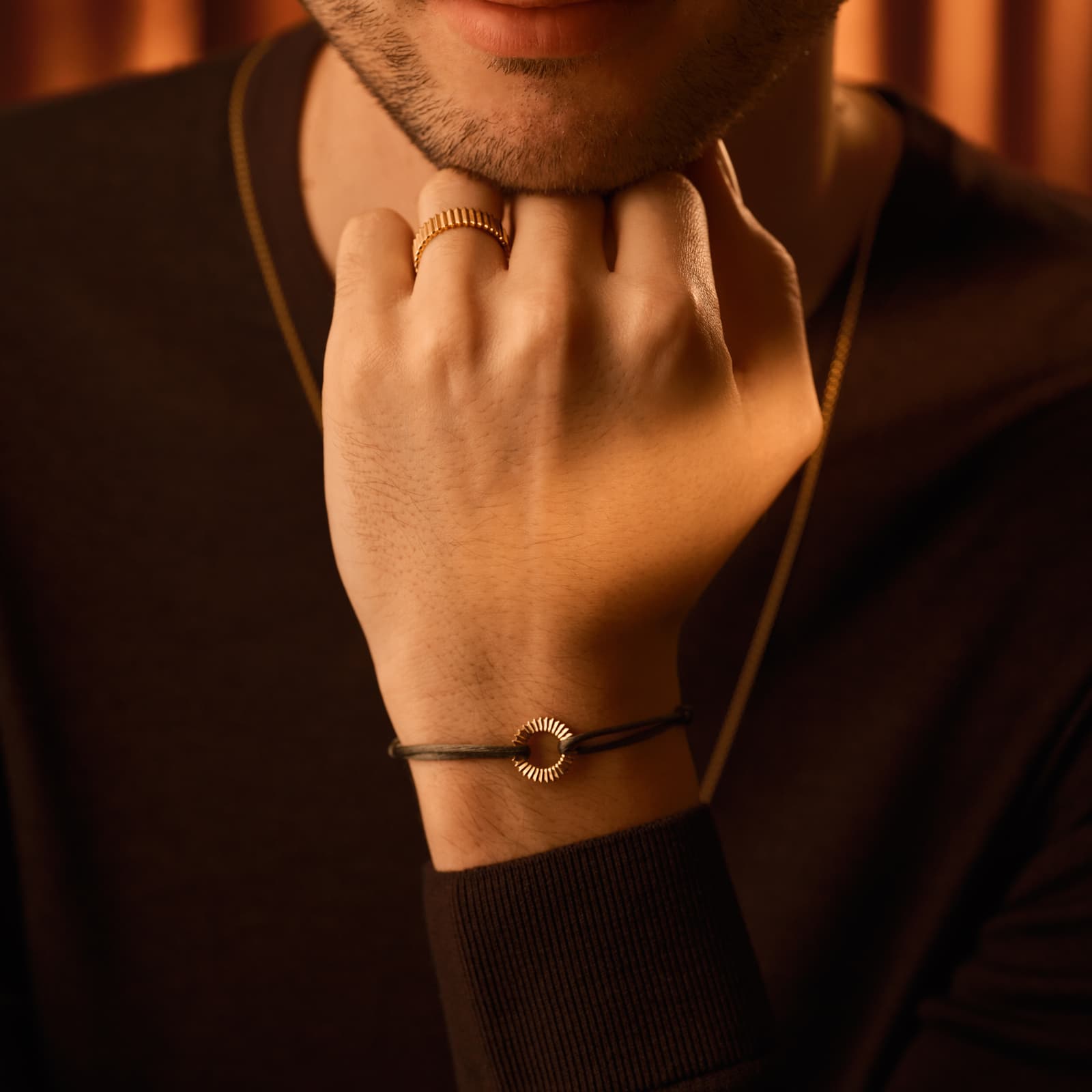 Bracelet cordon Or blanc Entaille Rayons 4