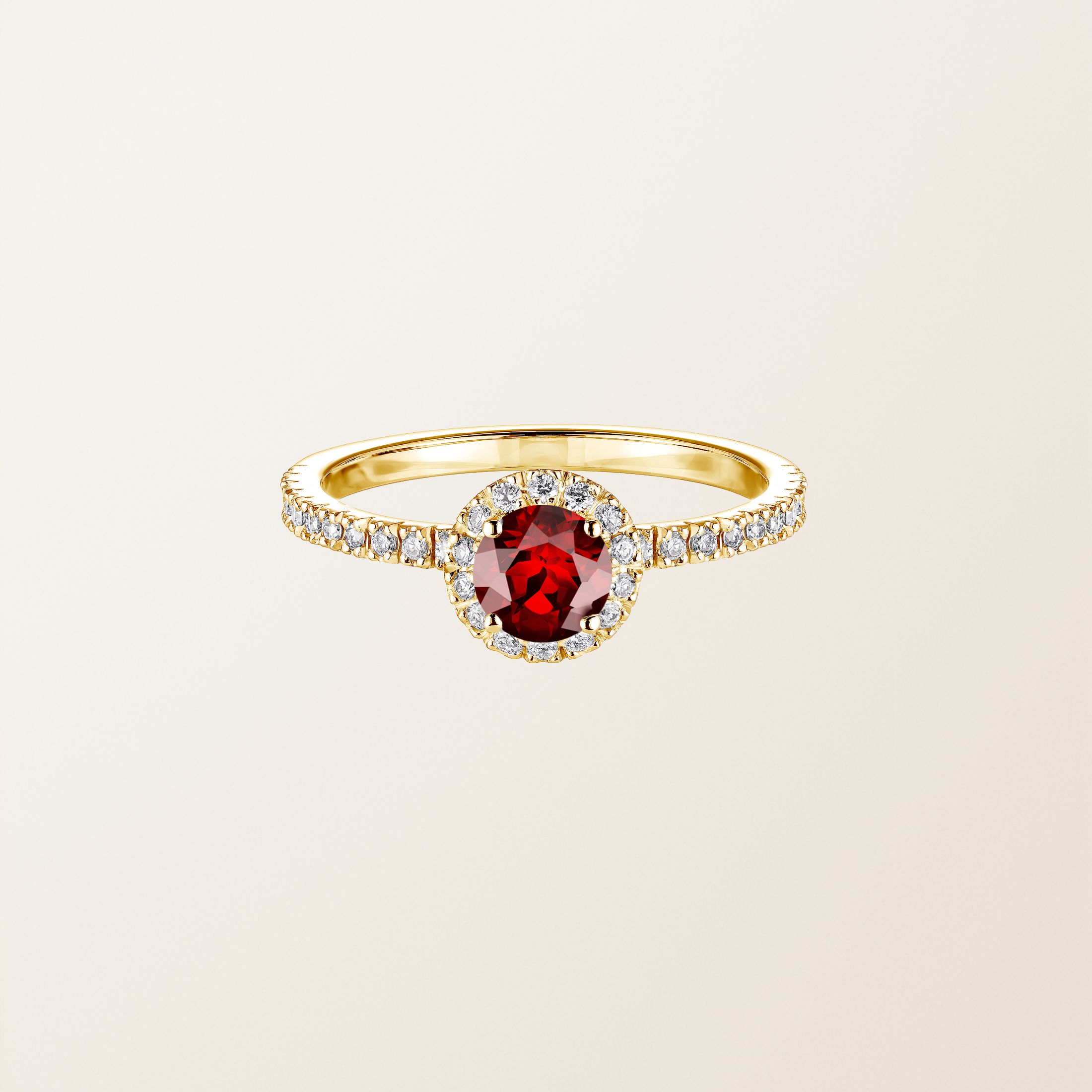 Bague Or jaune 18 cts Grenat Rétromantique M Pavée