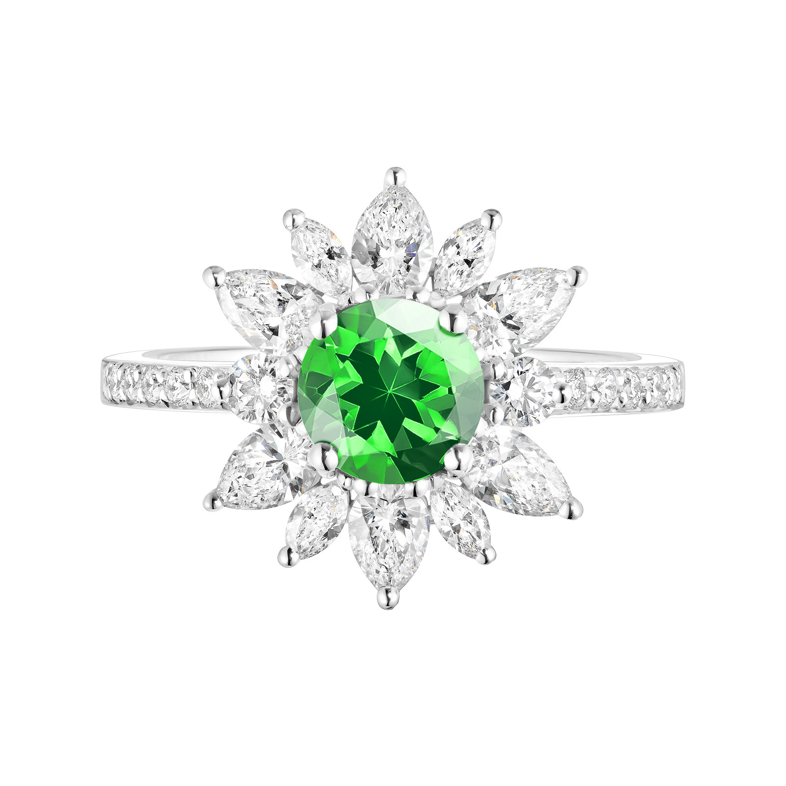Bague Or blanc Tsavorite et diamants EverBloom Prima 1