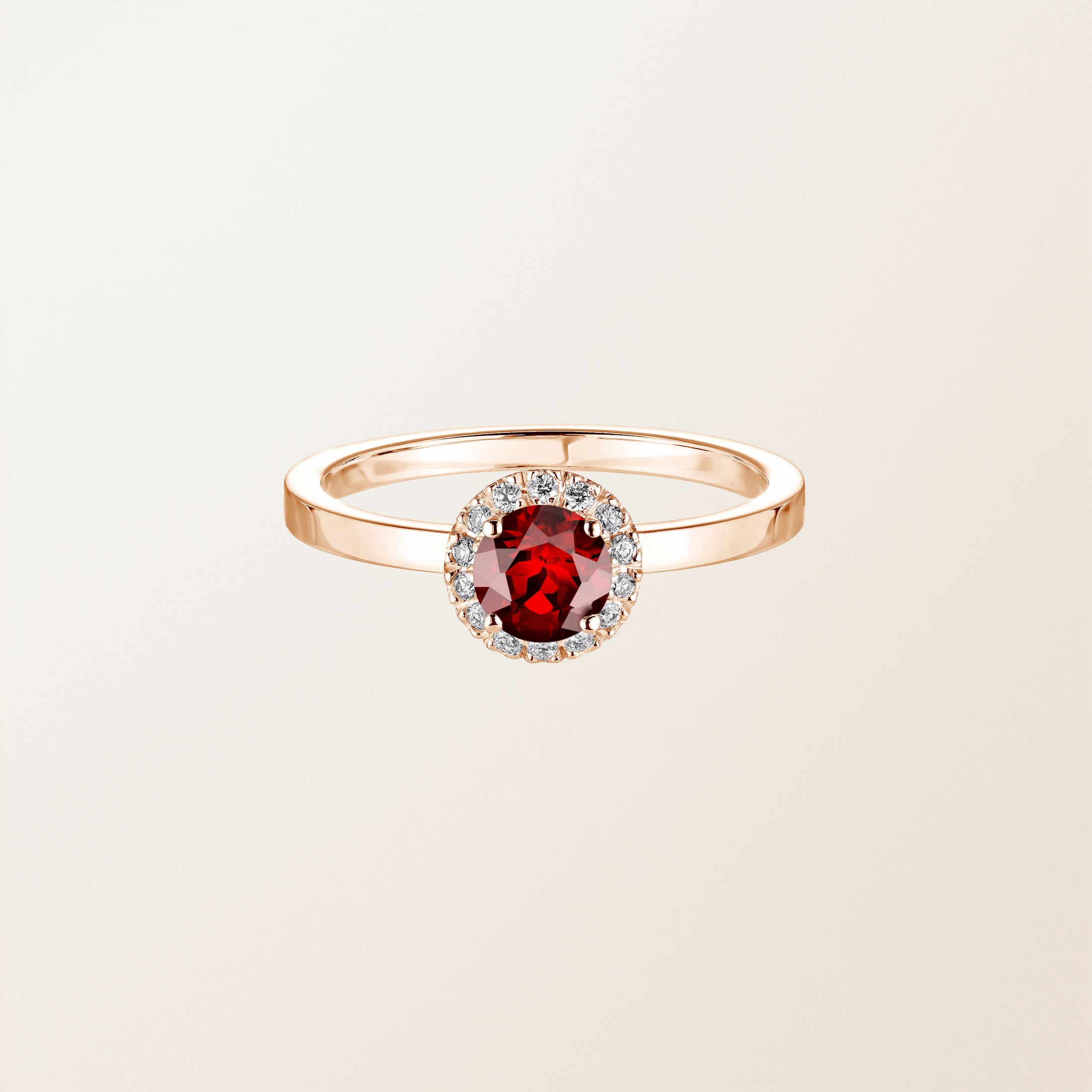 Bague Or rose 18 cts Grenat Rétromantique M