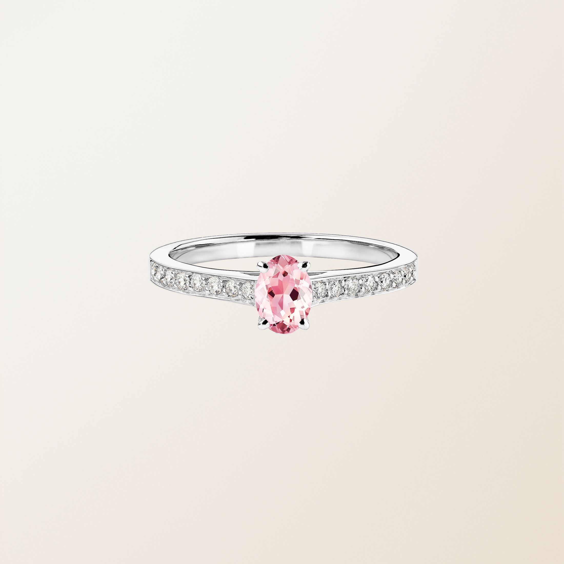 Bague Or blanc 18 cts Tourmaline Lady Ovale Pavée