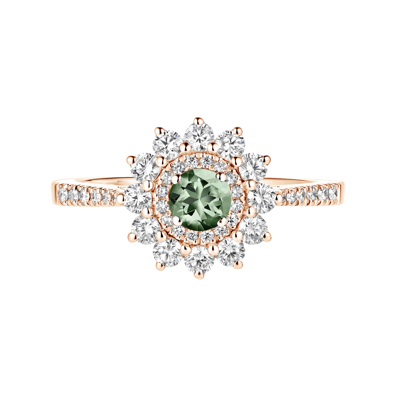 Bague Or rose Saphir Vert et diamants Lefkos 4 mm Pavée 1