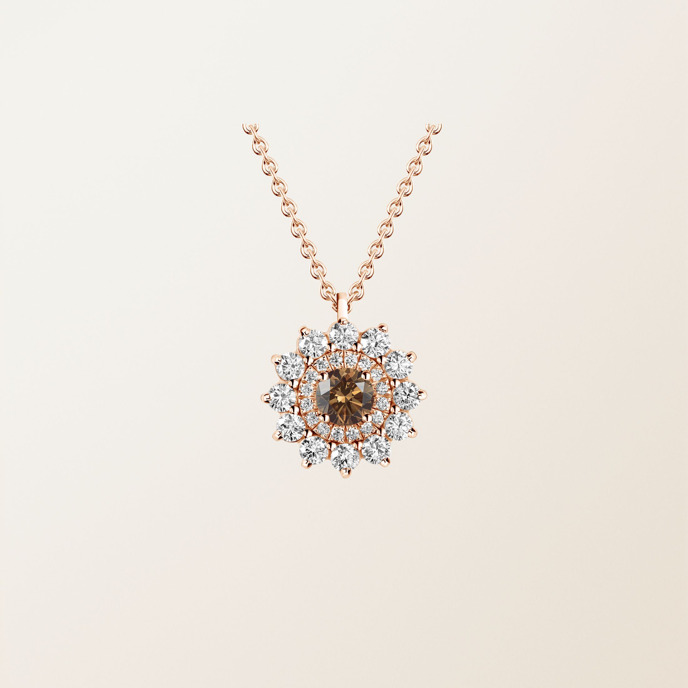 Pendentif Or rose 18 cts Diamant Chocolat Lefkos