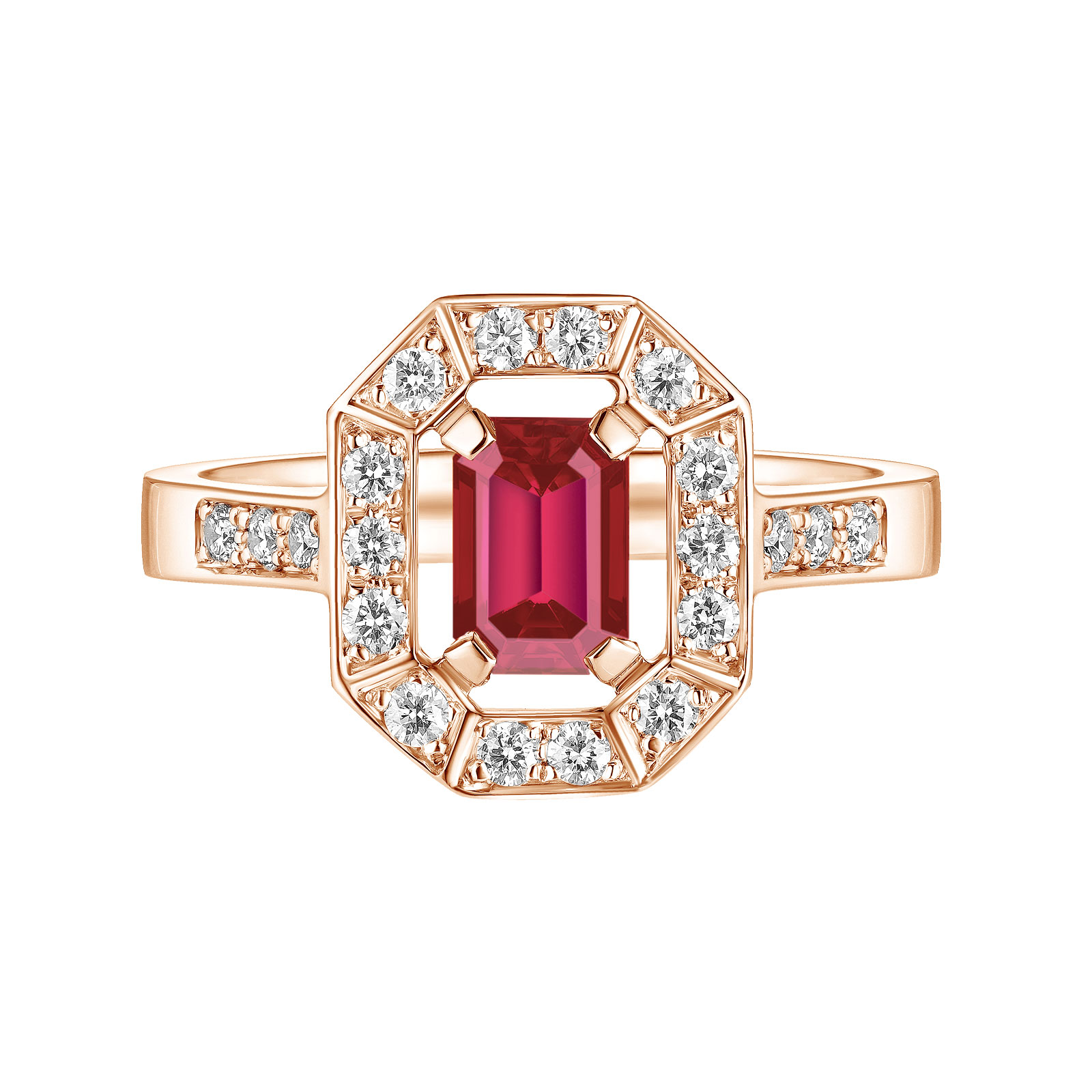 Bague Or rose Rubis et diamants Art Déco 1