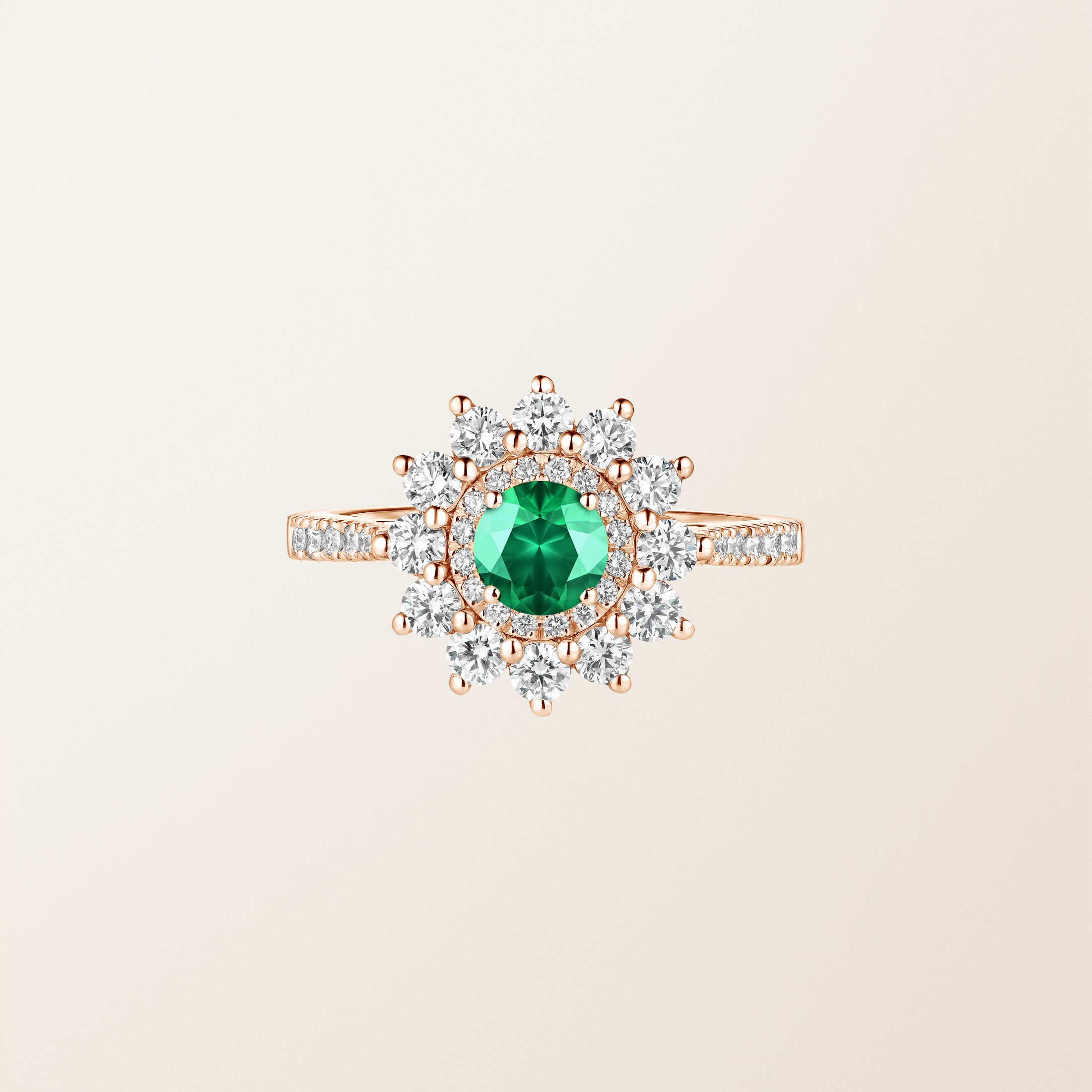 Bague Or rose 18 cts Emeraude Lefkos 5 mm Pavée