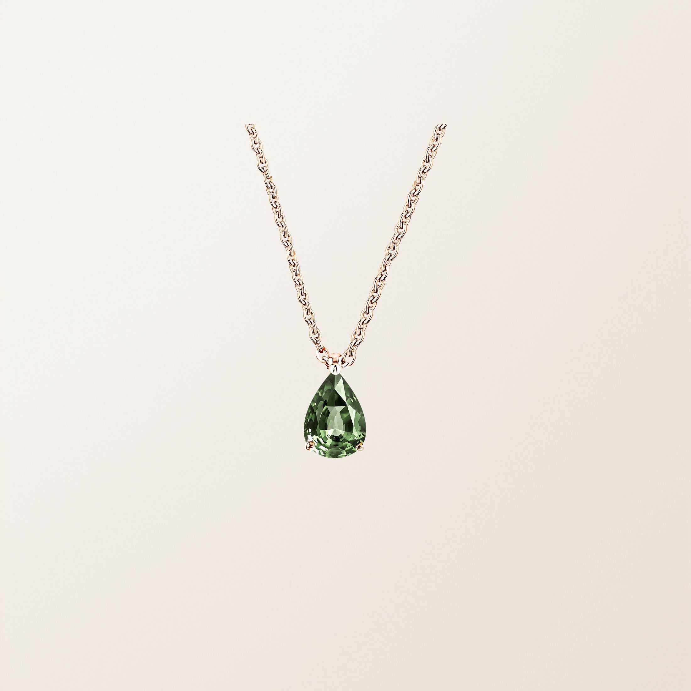 Pendentif Or rose 18 cts Saphir Vert Olivier Lady Poire S