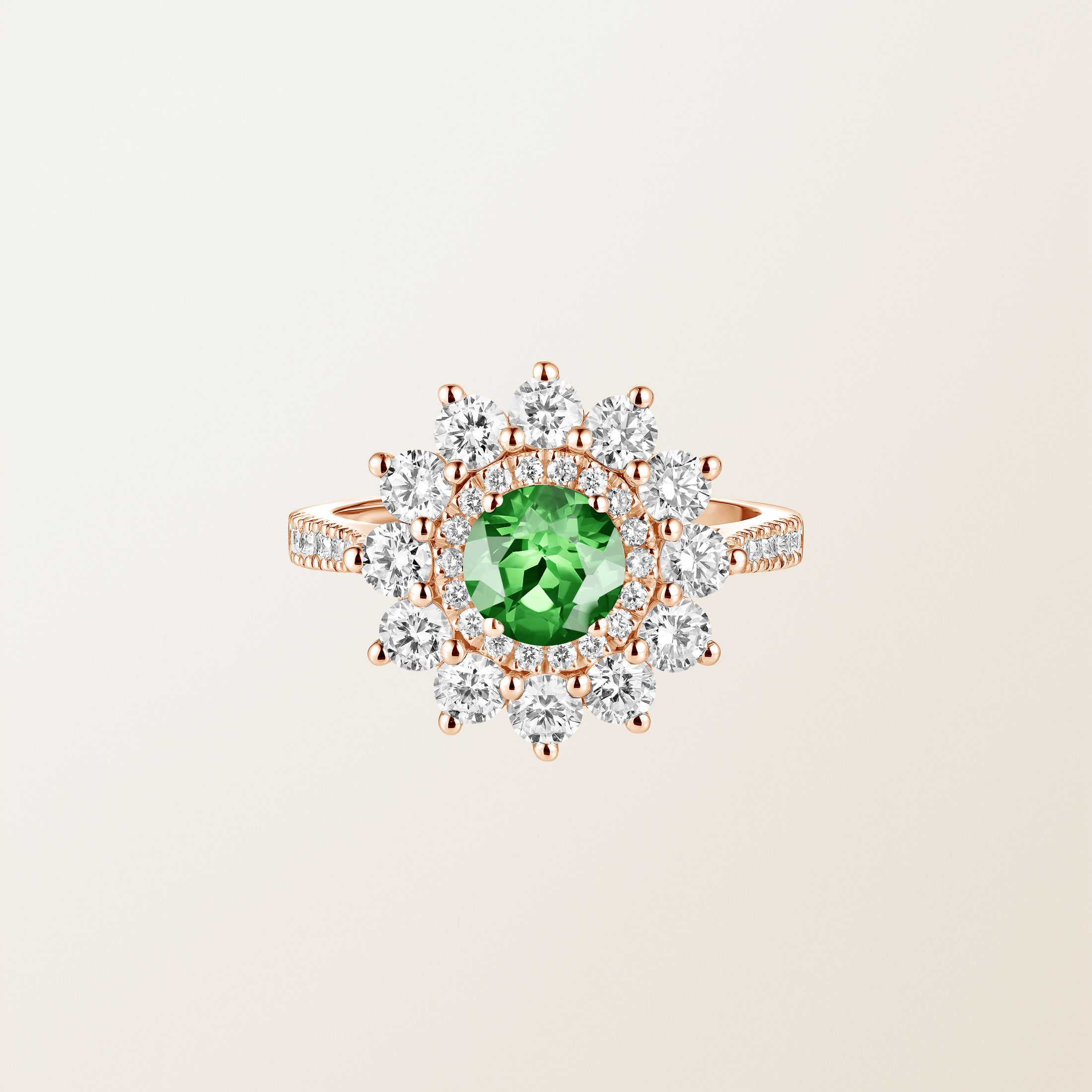 Bague Or rose 18 cts Tsavorite Lefkos 6 mm Pavée