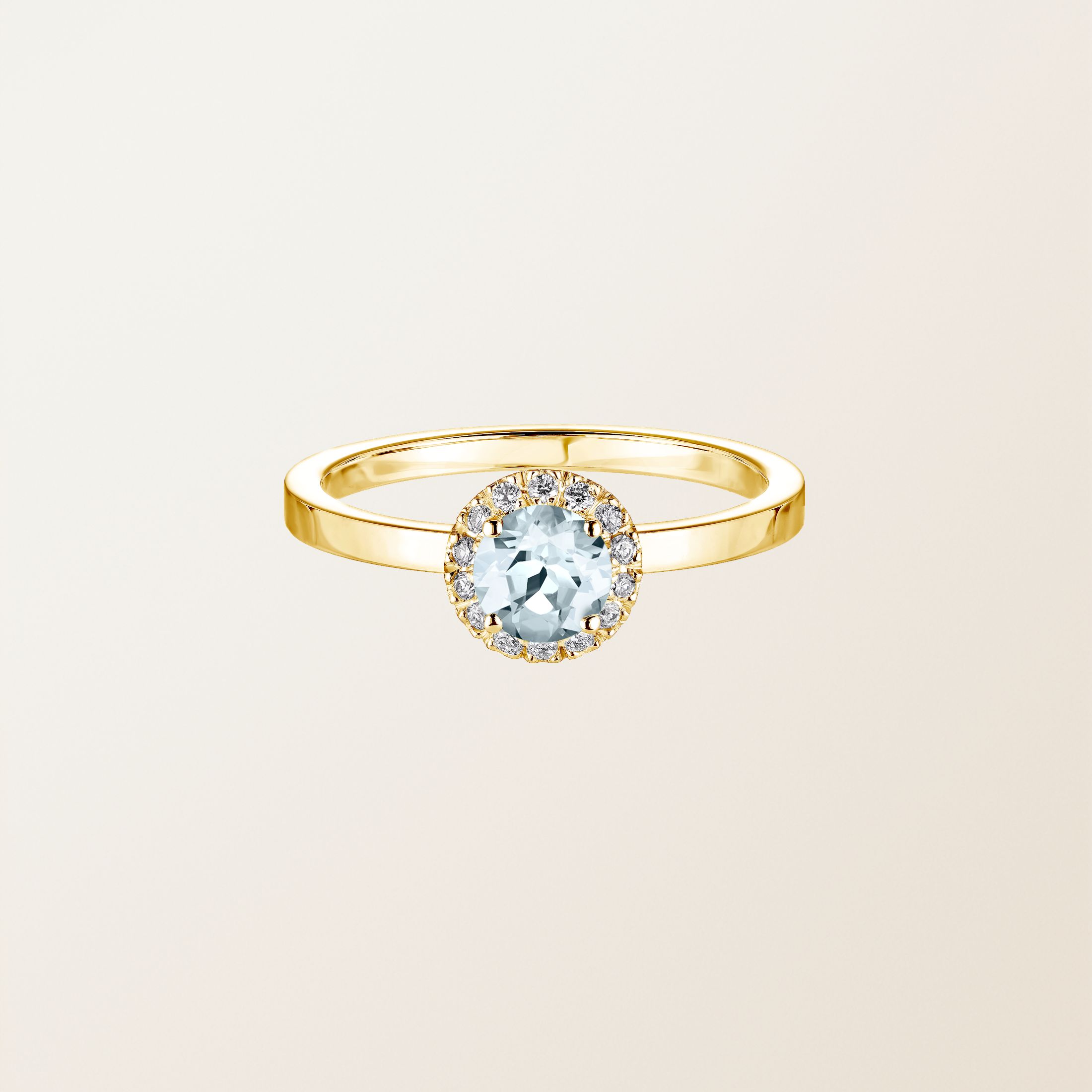 Bague Or jaune 18 cts Aigue-marine Rétromantique M
