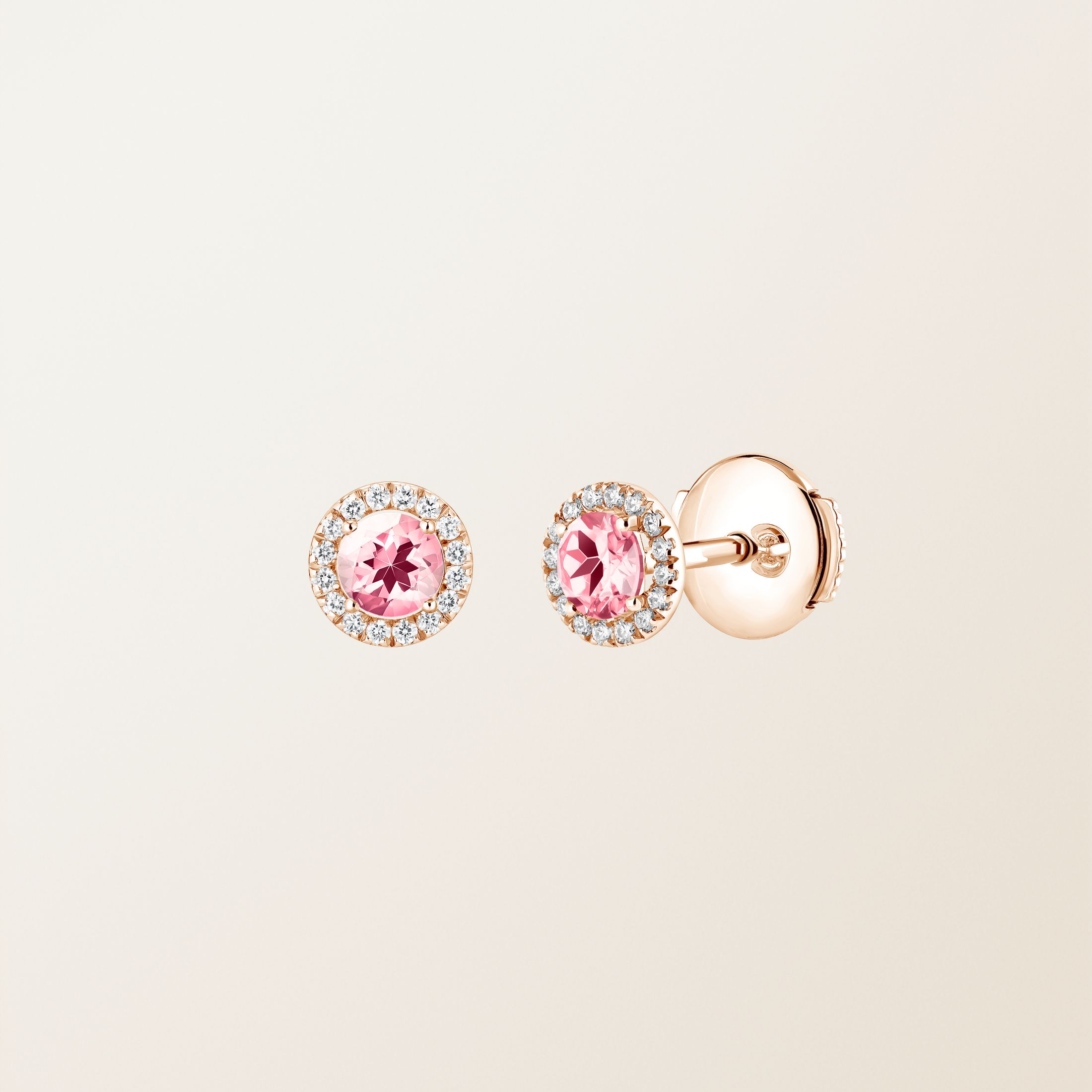 Boucles d'oreilles Or rose 18 cts Tourmaline Rétromantique S
